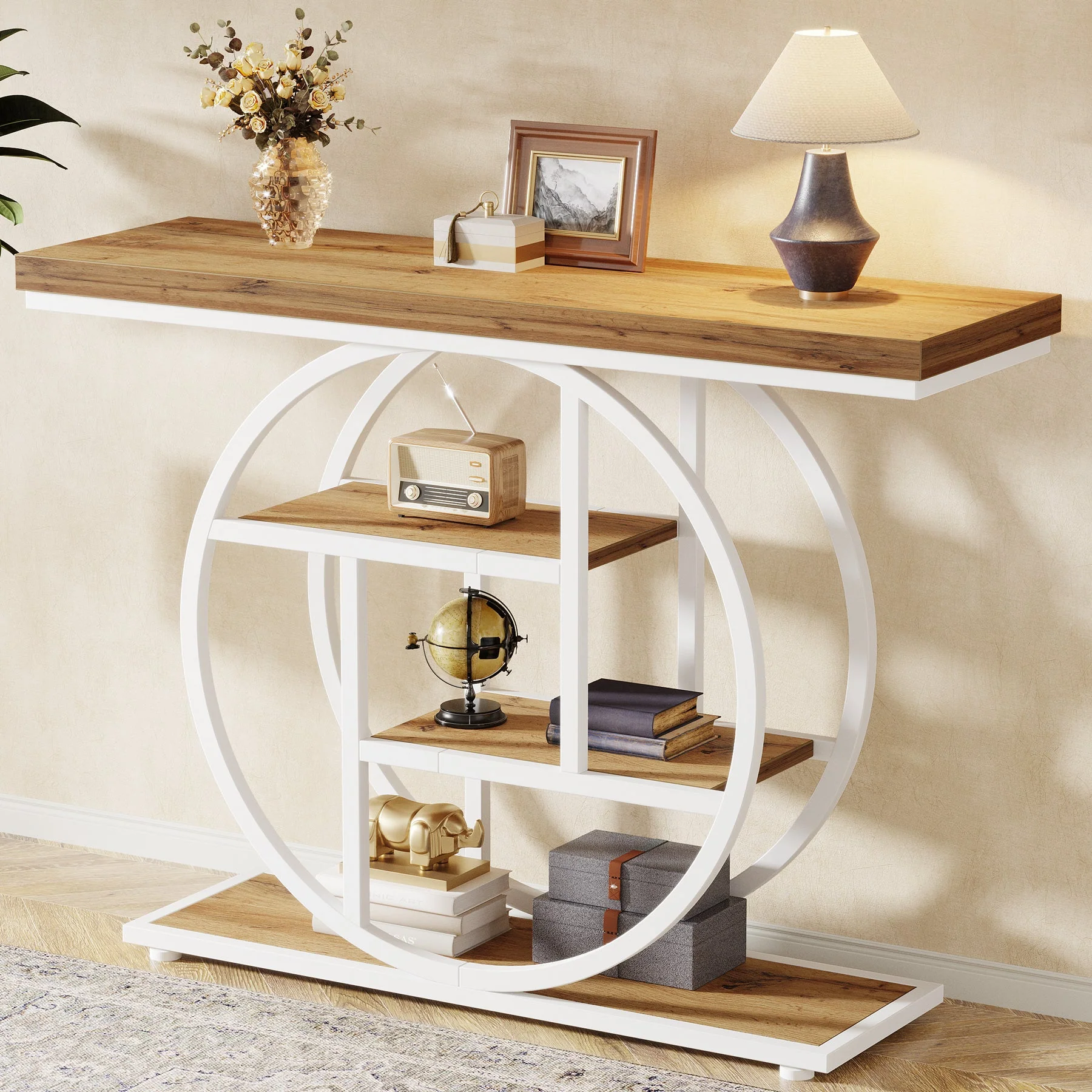 41.3" Console Table, Industrial 4-Tier Sofa Entryway Table with Circle Base - Image 15