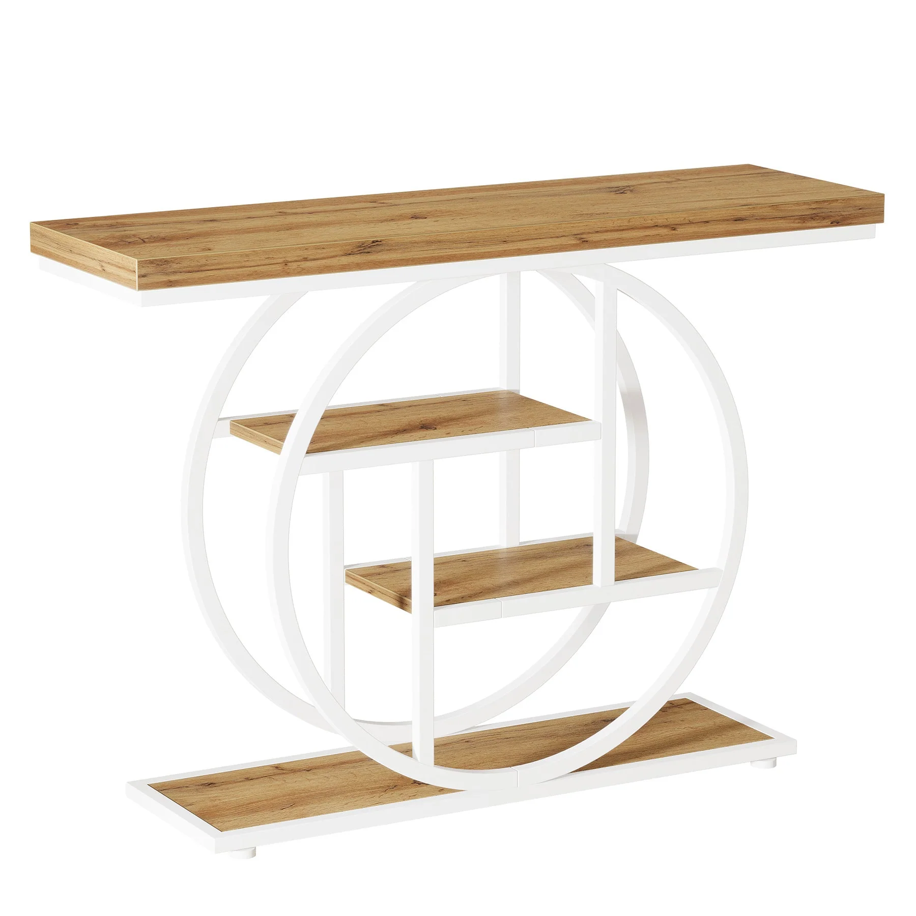 41.3" Console Table, Industrial 4-Tier Sofa Entryway Table with Circle Base - Image 16