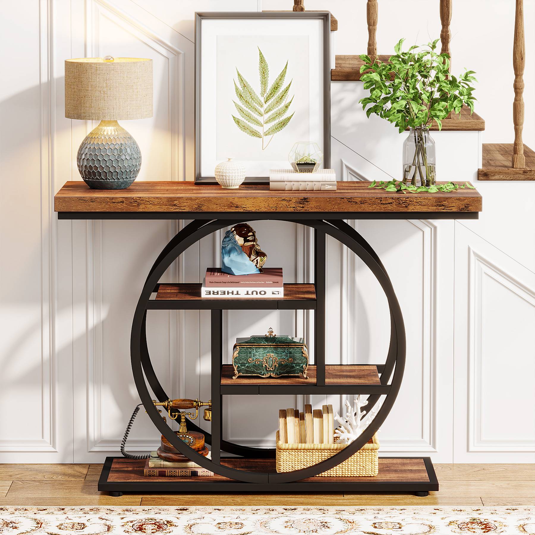 41.3" Console Table, Industrial 4-Tier Sofa Entryway Table with Circle Base - Image 4