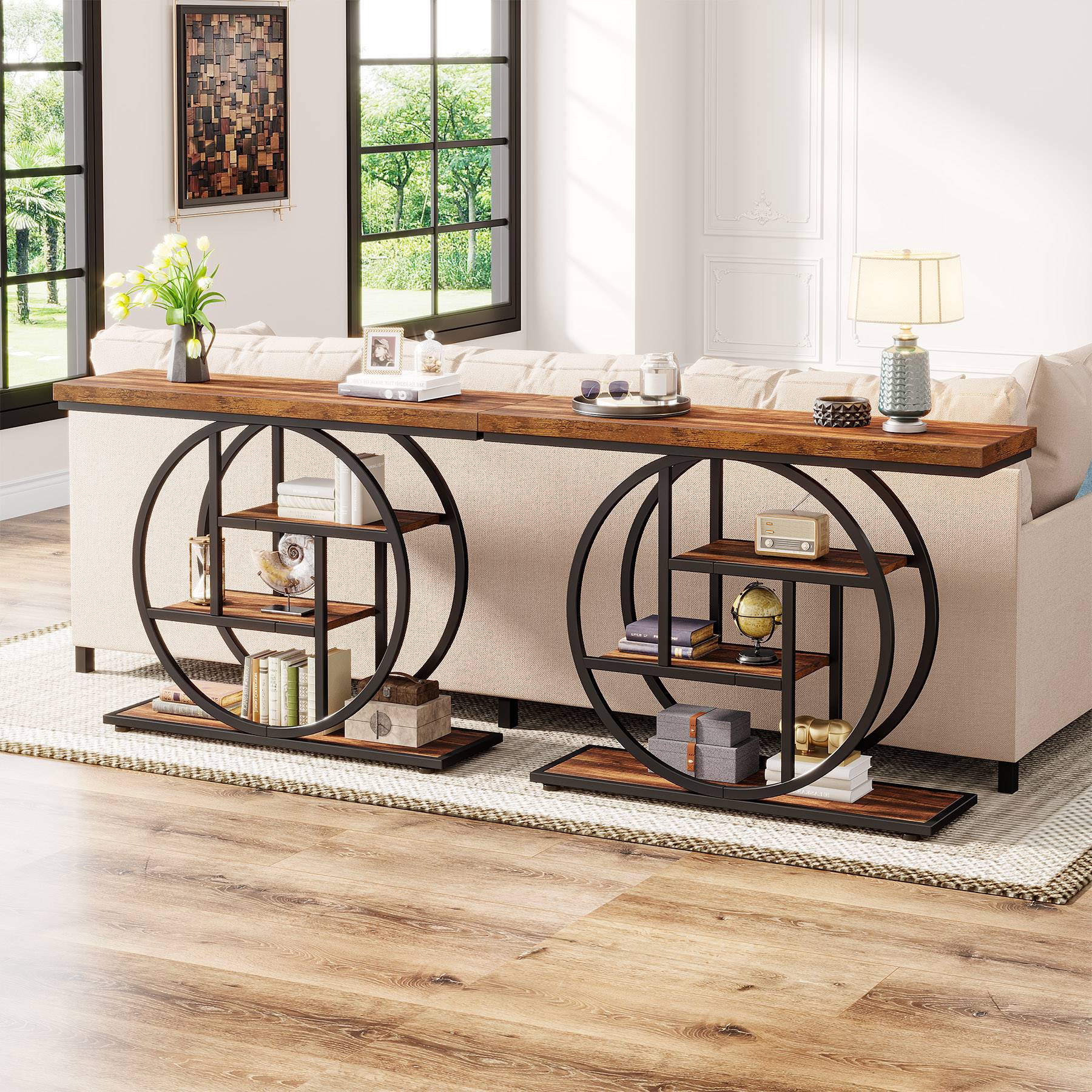 41.3" Console Table, Industrial 4-Tier Sofa Entryway Table with Circle Base - Image 5