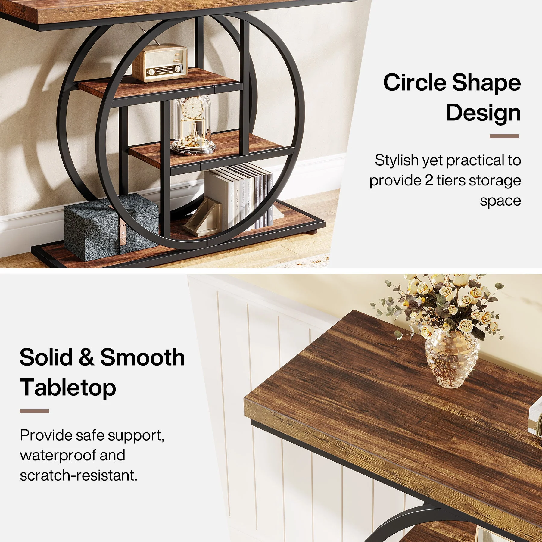 41.3" Console Table, Industrial 4-Tier Sofa Entryway Table with Circle Base - Image 6