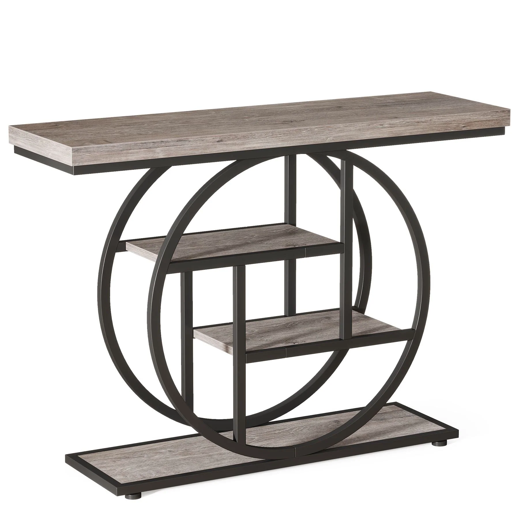 41.3" Console Table, Industrial 4-Tier Sofa Entryway Table with Circle Base - Image 8