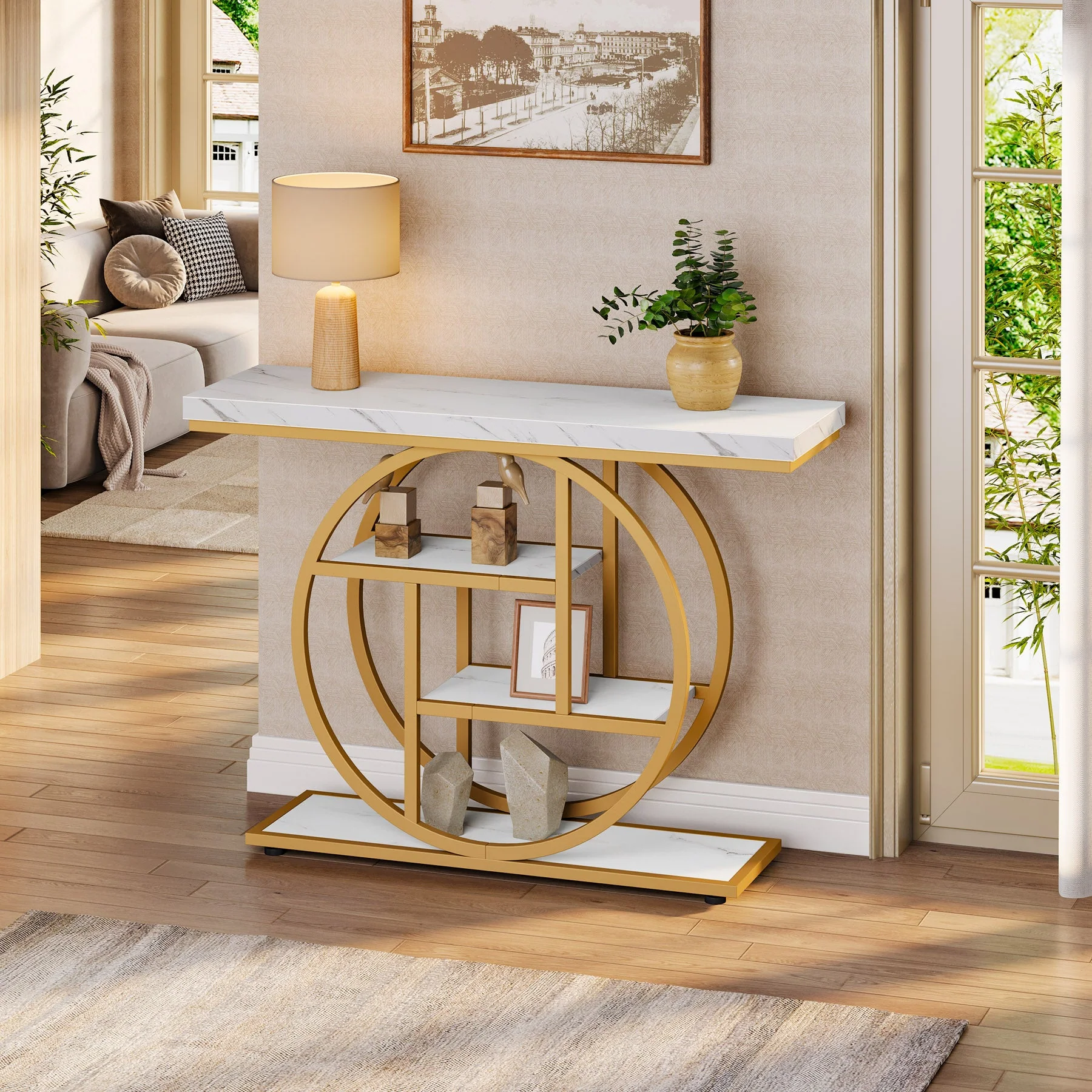 41.3" Console Table, Industrial 4-Tier Sofa Entryway Table with Circle Base - Image 9