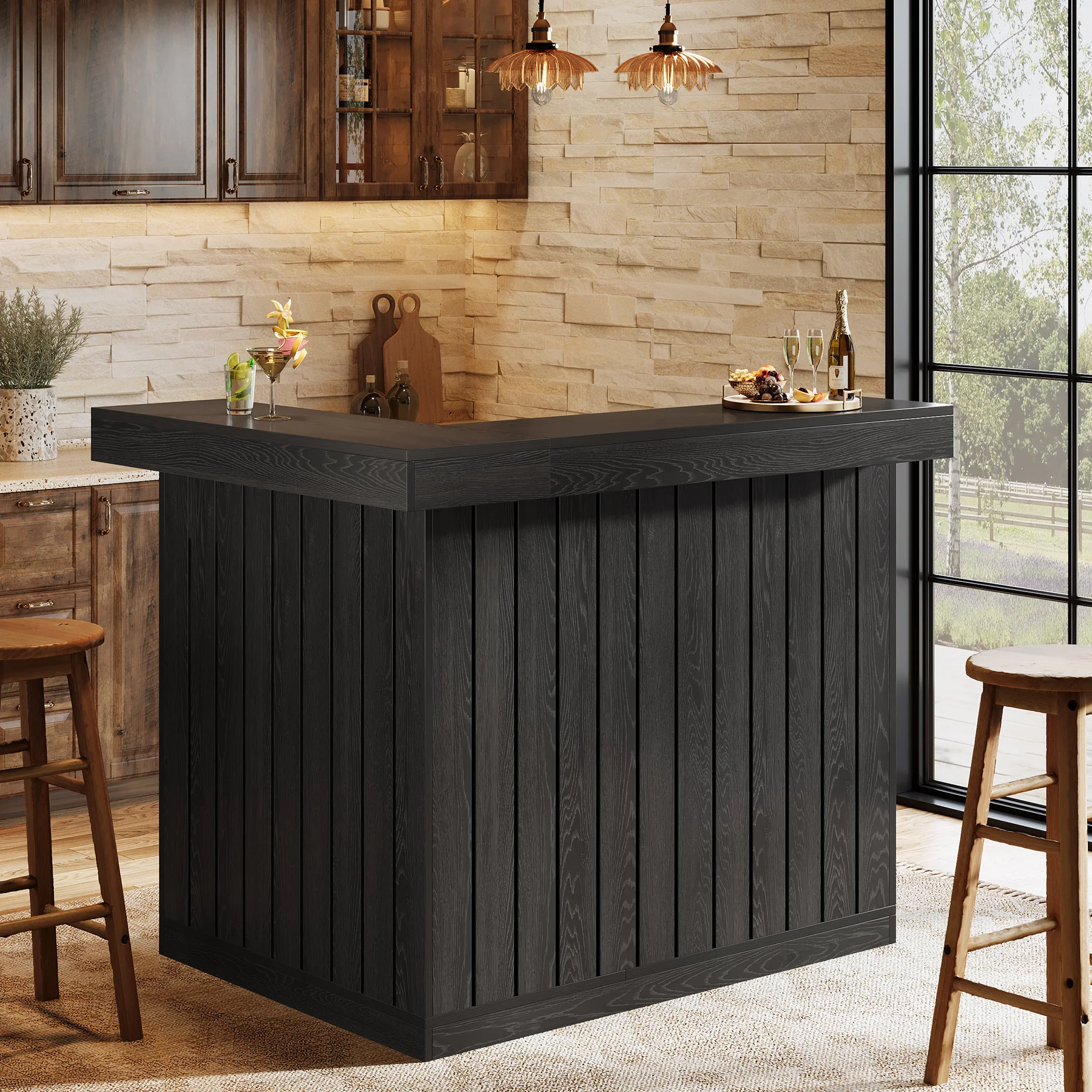 L-Shaped Bar Unit, 4-Tier Corner Liquor Bar Table with Storage Shelves - Image 10