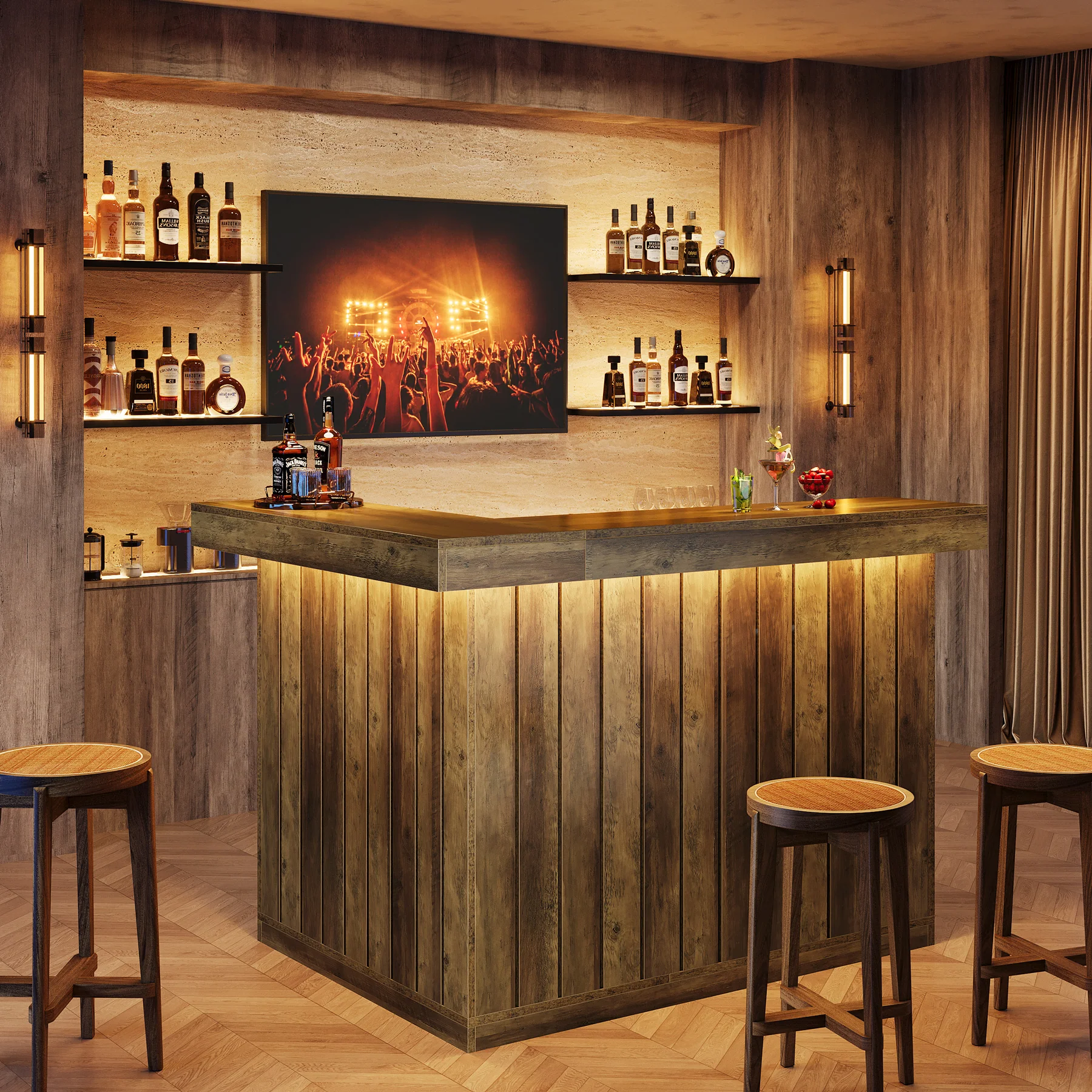 L-Shaped Bar Unit, 4-Tier Corner Liquor Bar Table with Storage Shelves - Image 7