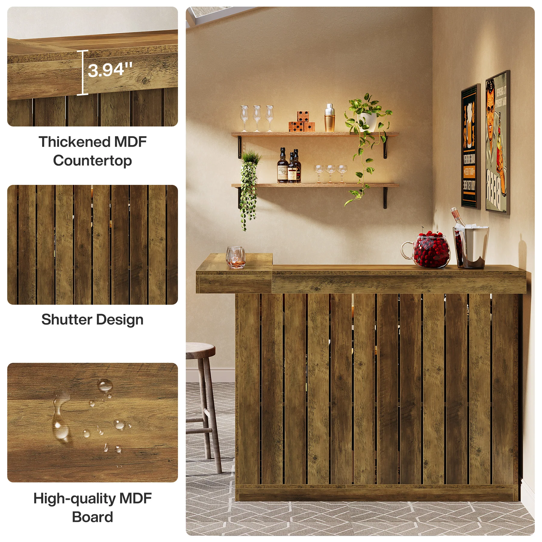 L-Shaped Bar Unit, 4-Tier Corner Liquor Bar Table with Storage Shelves - Image 9