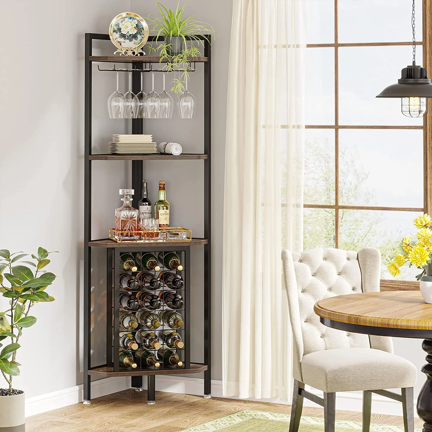4-Tier Corner Wine Rack with Glass Holder & Storage Shelves - Image 3
