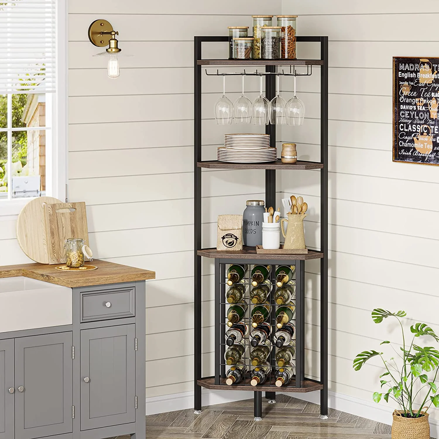 4-Tier Corner Wine Rack with Glass Holder & Storage Shelves - Image 5
