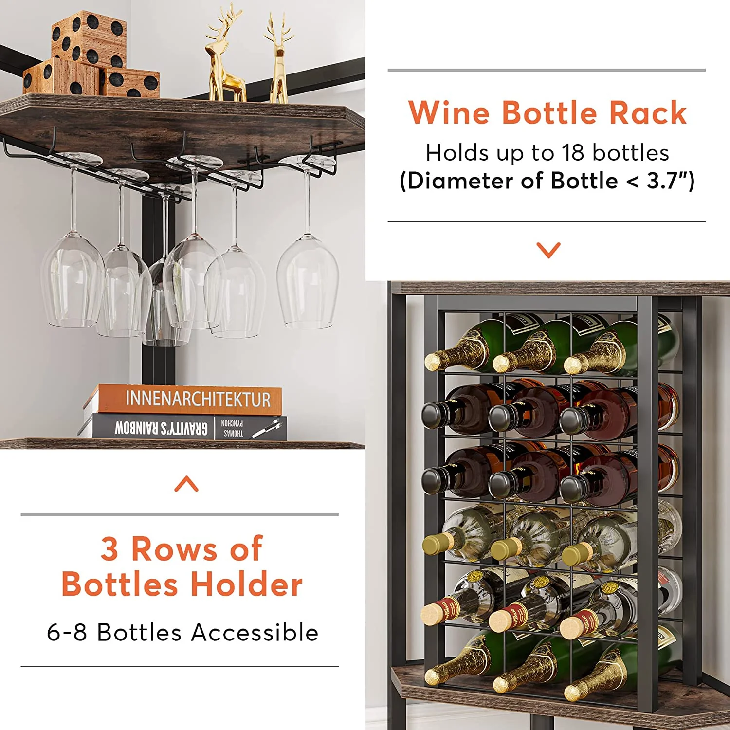 4-Tier Corner Wine Rack with Glass Holder & Storage Shelves - Image 6