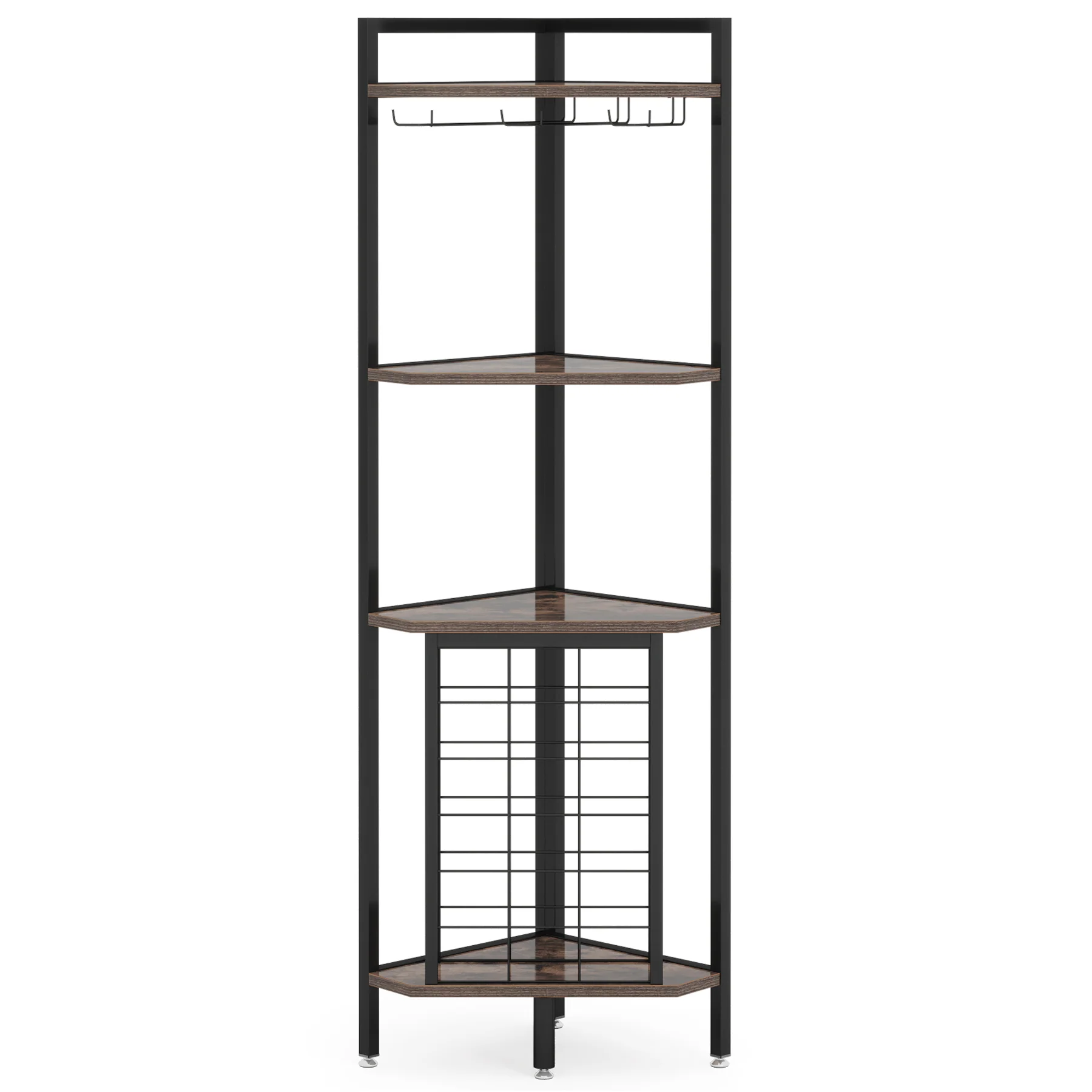 4-Tier Corner Wine Rack with Glass Holder & Storage Shelves - Image 8