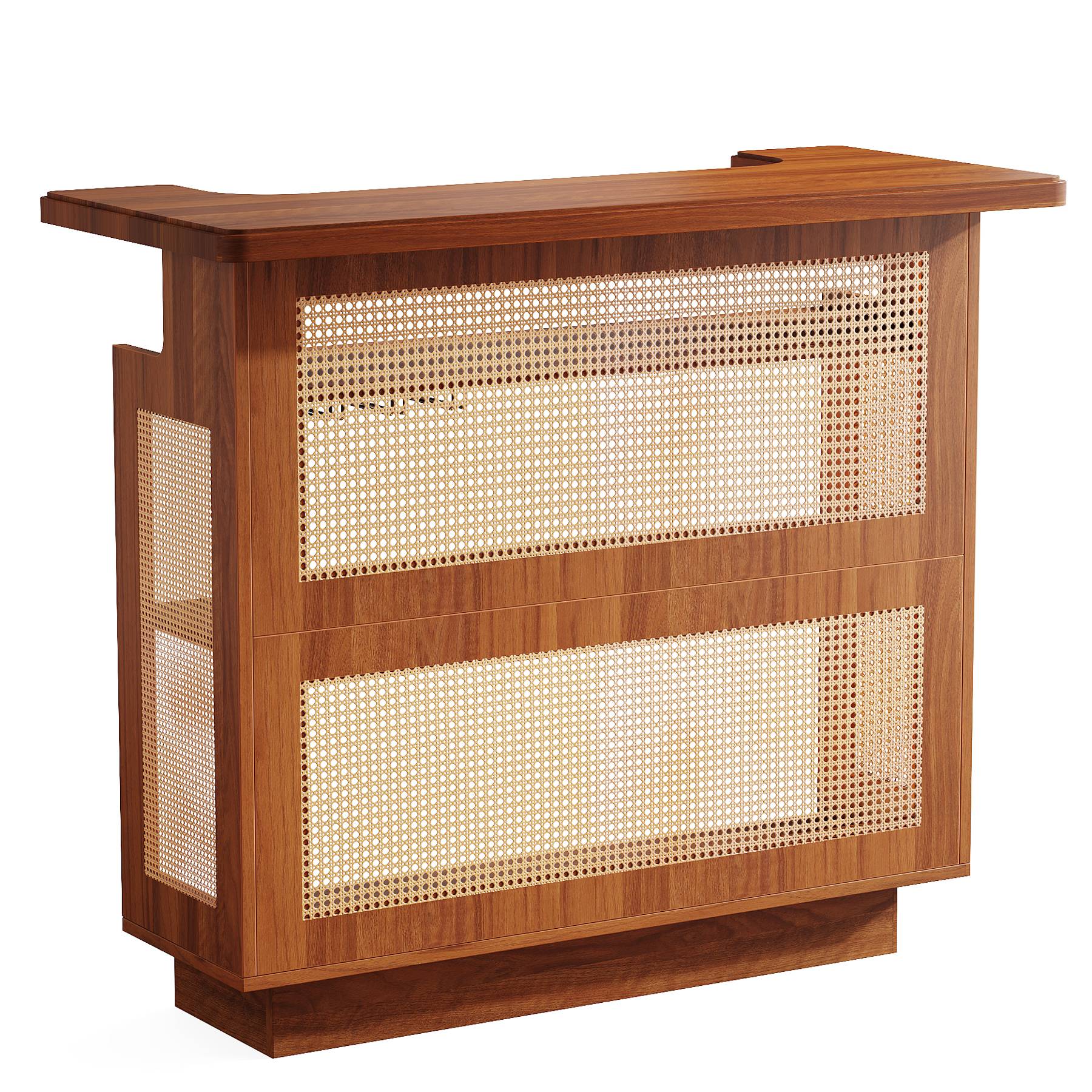 Rattan Home Bar Unit, 4-Tier Liquor Wine Bar Cabinet with Stemware Racks - Image 8