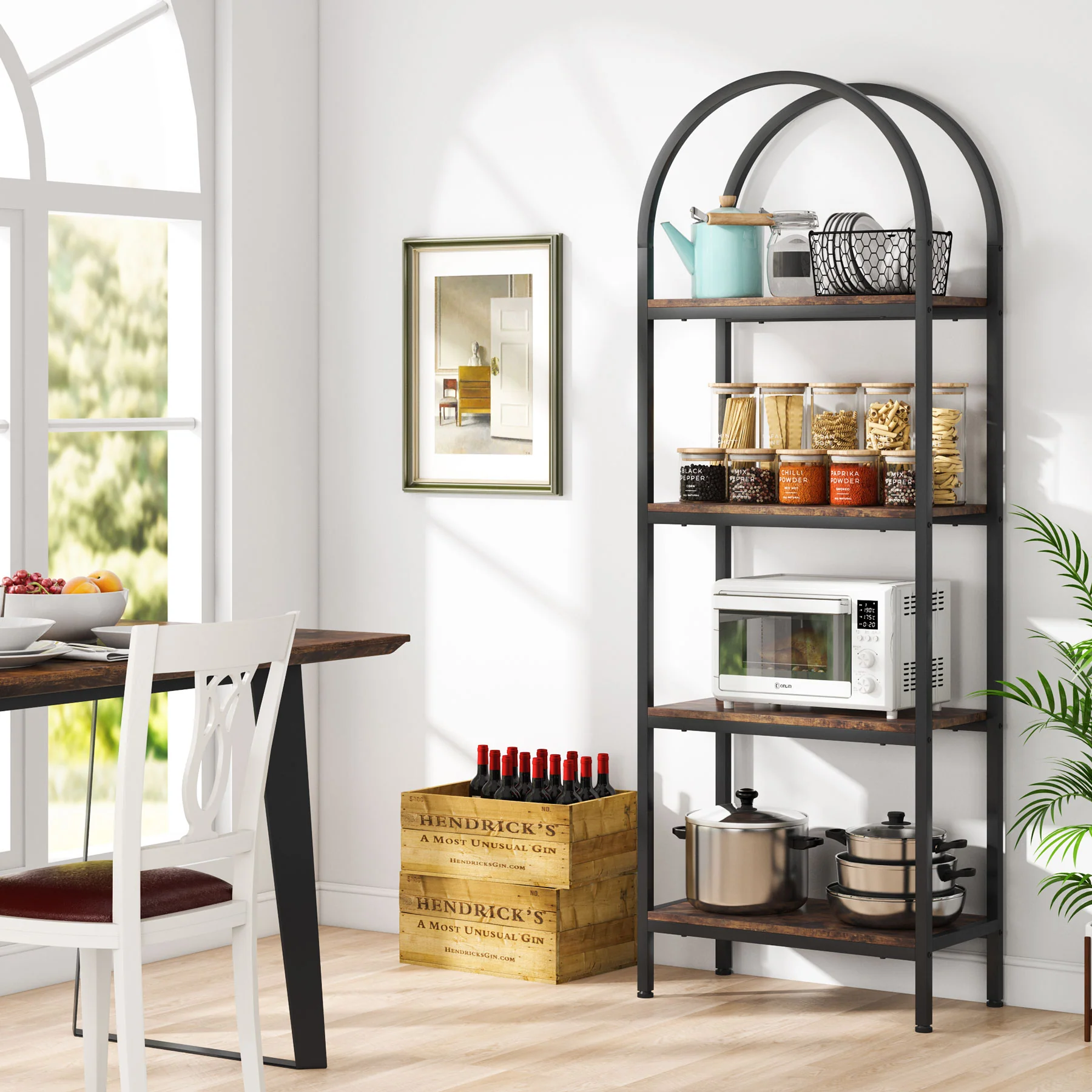 4-Tier / 5-Tier Bookshelf, Arched Bookcase Display Rack with Storage Shelves - Image 4