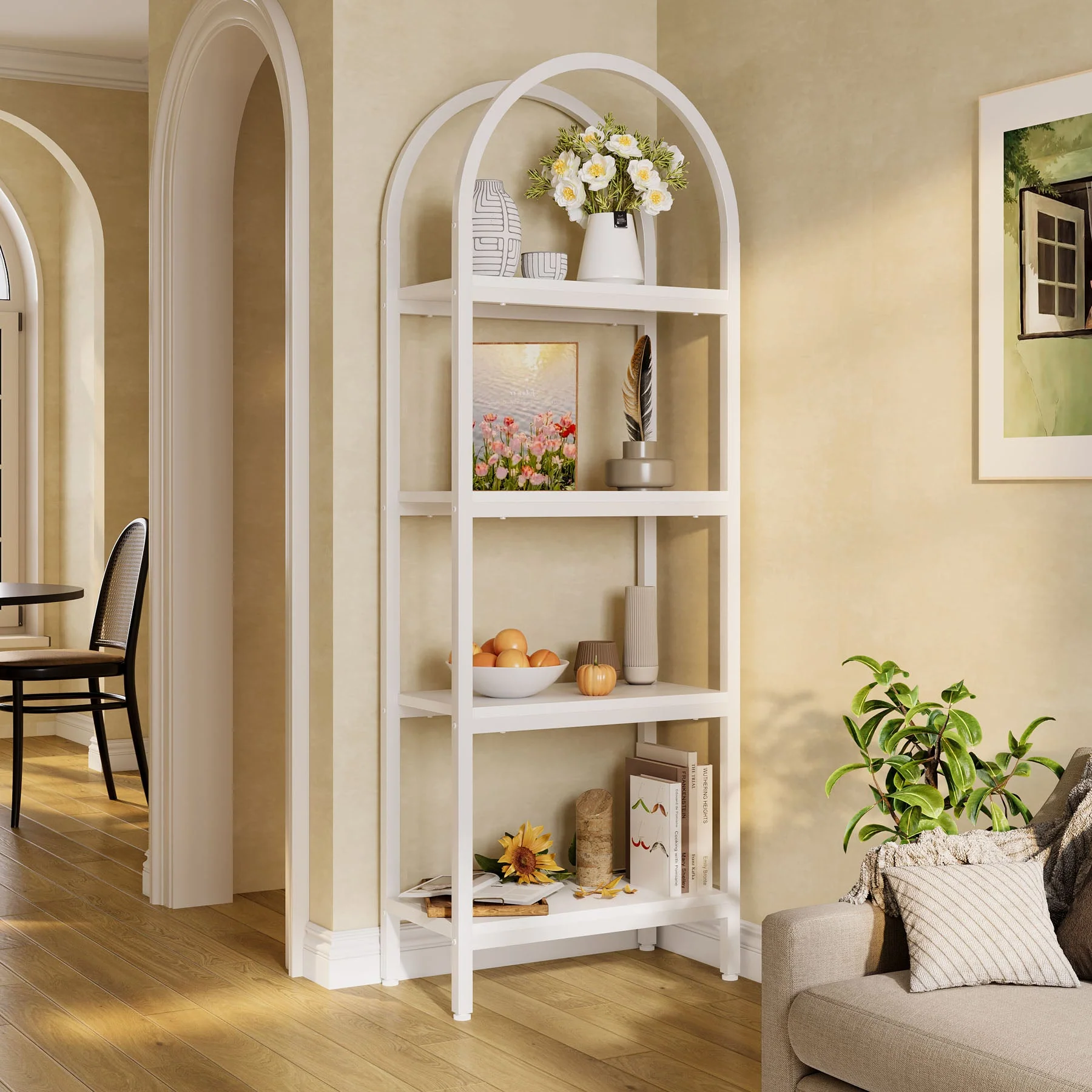 4-Tier / 5-Tier Bookshelf, Arched Bookcase Display Rack with Storage Shelves - Image 8