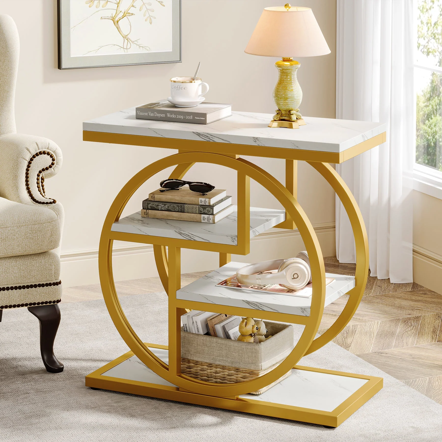 4-Tier End Table, Industrial Side Table with Storage Shelves for Living Room, Bedroom - Image 10