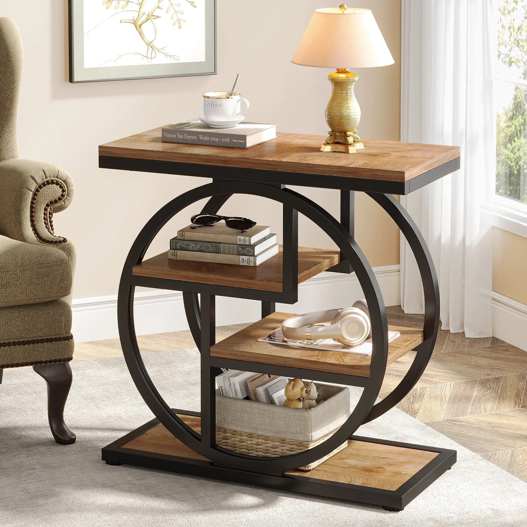 4-Tier End Table, Industrial Side Table with Storage Shelves for Living Room, Bedroom - Image 12