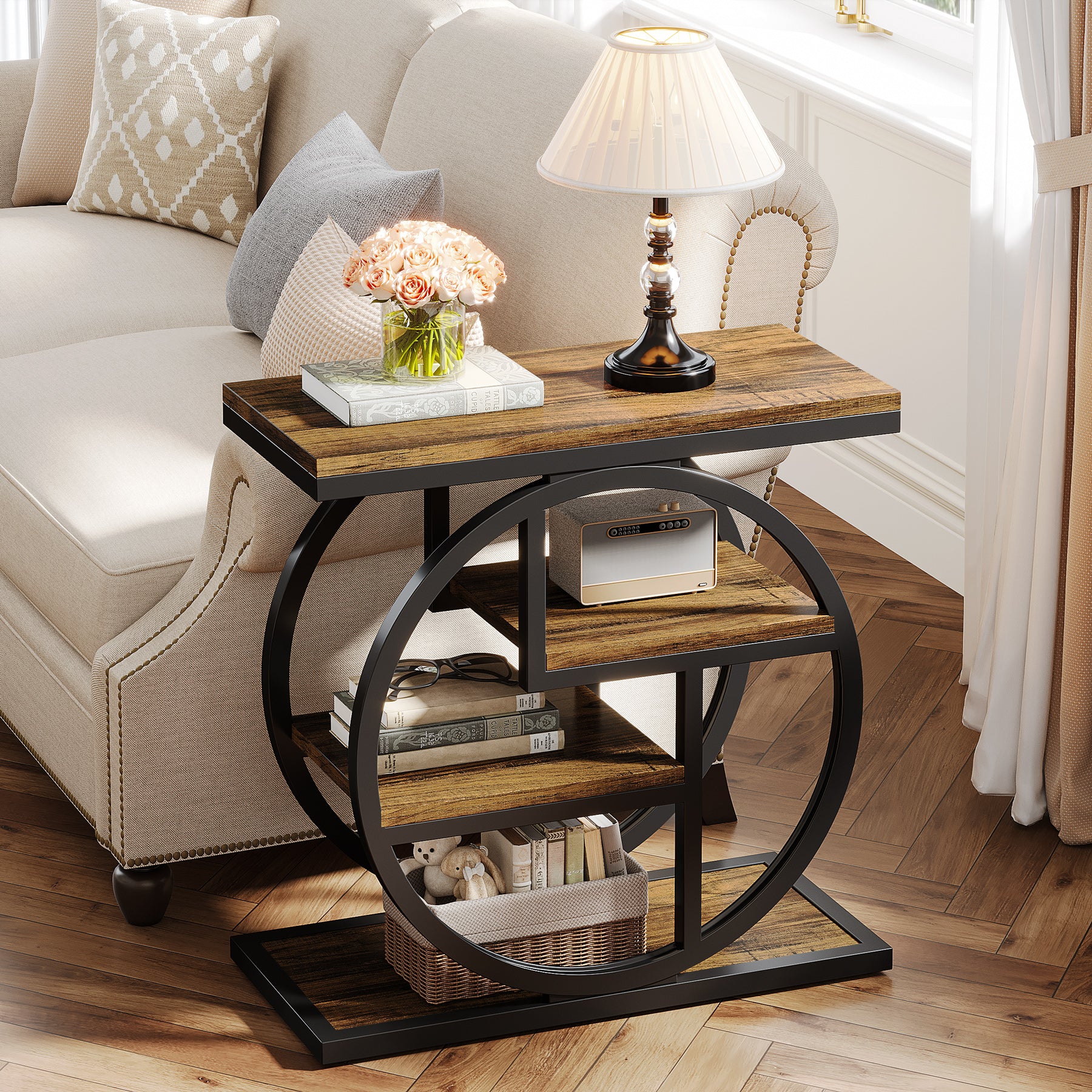 4-Tier End Table, Industrial Side Table with Storage Shelves for Living Room, Bedroom - Image 13