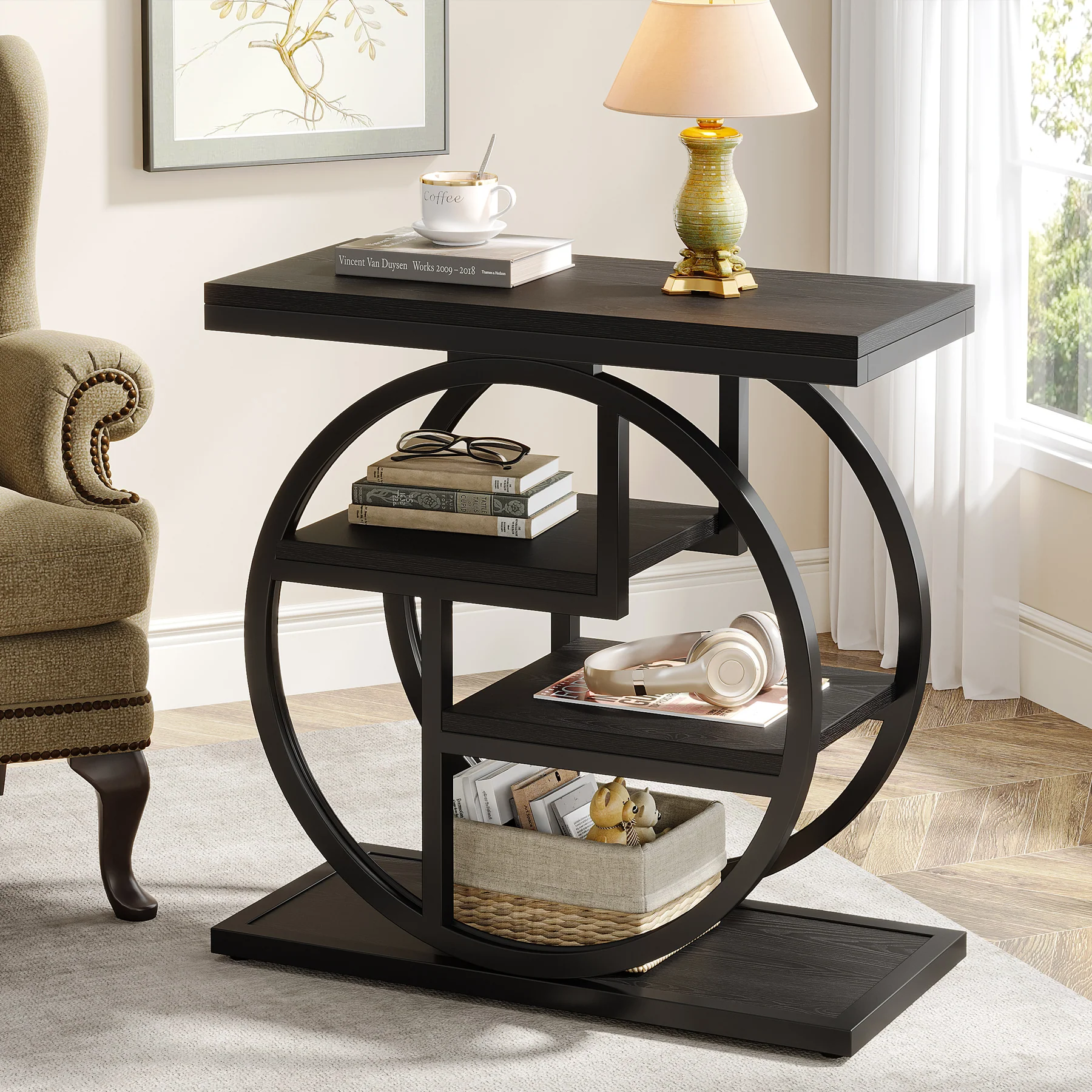 4-Tier End Table, Industrial Side Table with Storage Shelves for Living Room, Bedroom - Image 15