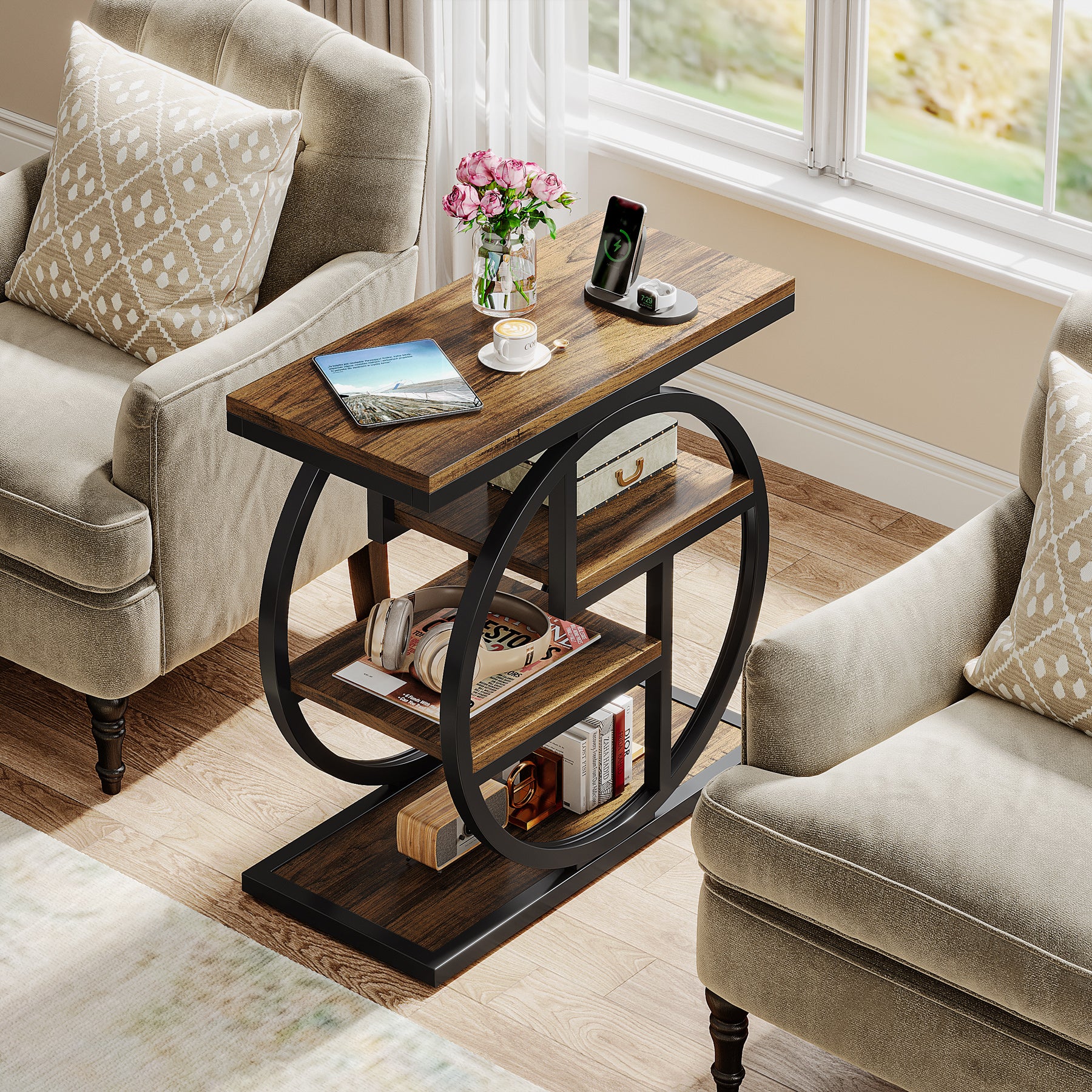 4-Tier End Table, Industrial Side Table with Storage Shelves for Living Room, Bedroom - Image 3