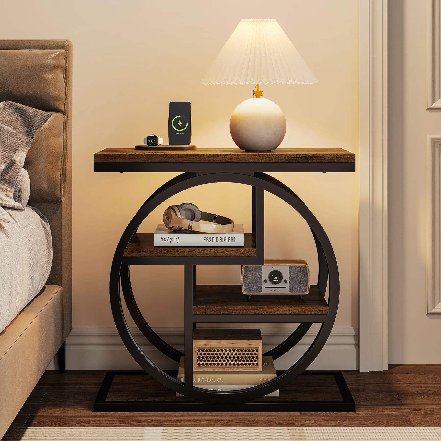 4-Tier End Table, Industrial Side Table with Storage Shelves for Living Room, Bedroom - Image 4