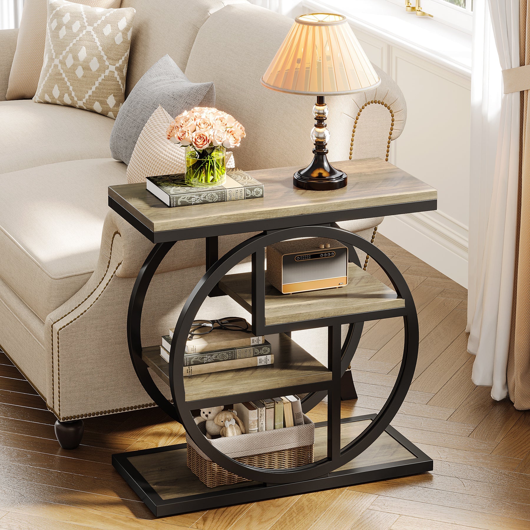 4-Tier End Table, Industrial Side Table with Storage Shelves for Living Room, Bedroom - Image 7