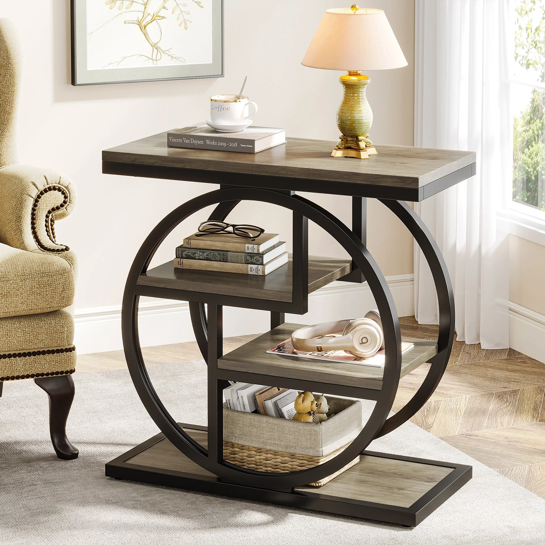 4-Tier End Table, Industrial Side Table with Storage Shelves for Living Room, Bedroom - Image 9