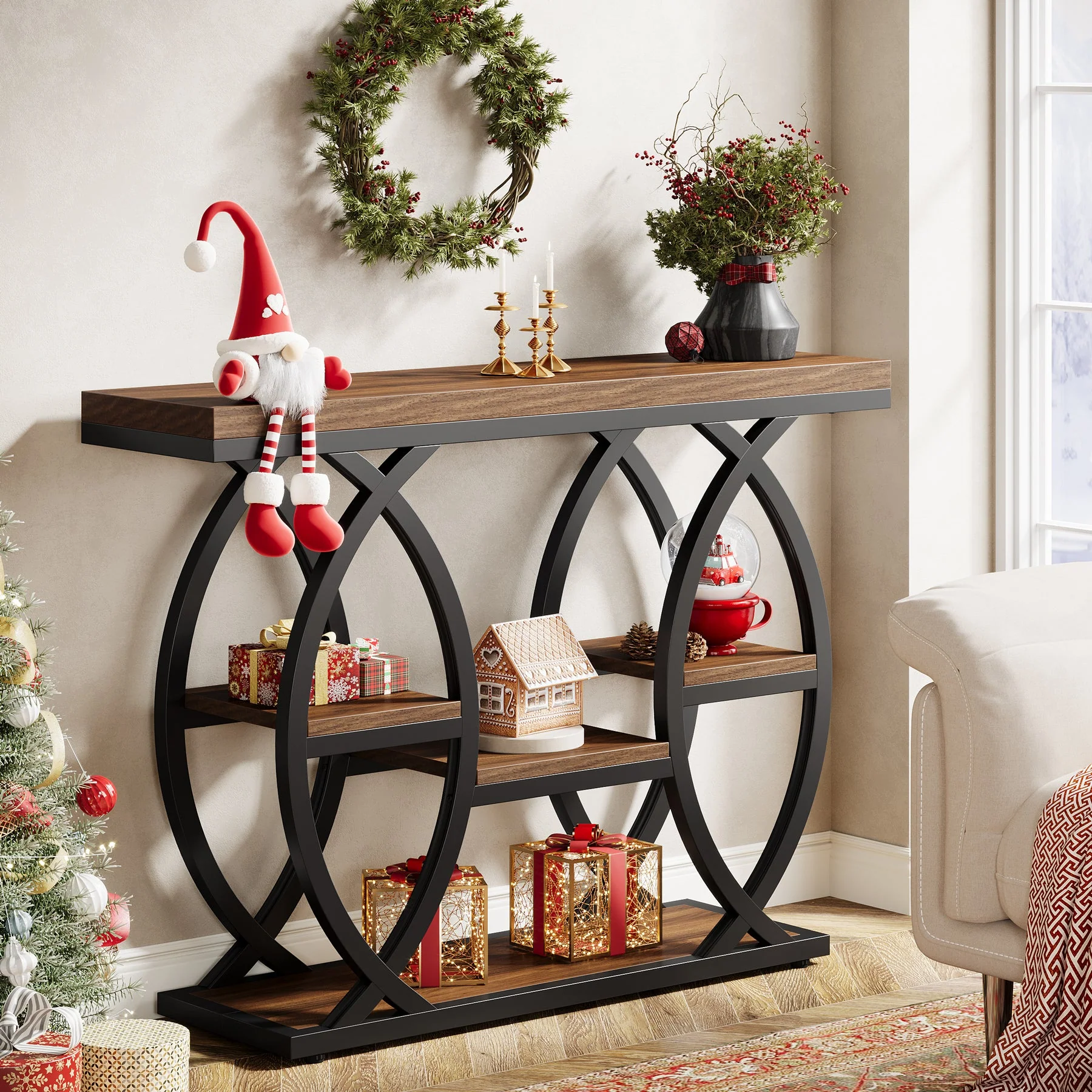 39" Console Table, 4-Tier Sofa Table Entryway Table with Storage Shelves - Image 2
