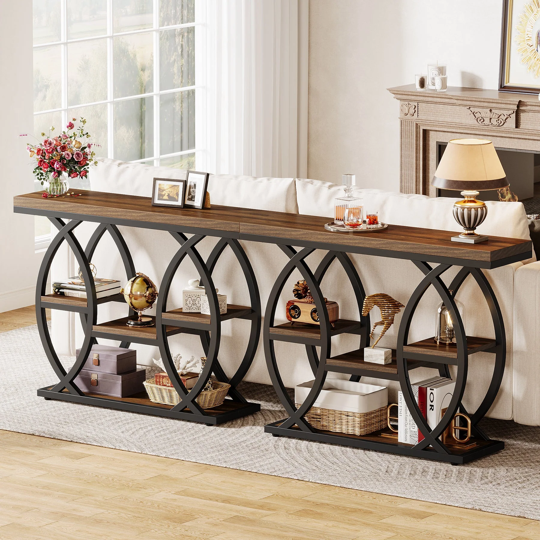 39" Console Table, 4-Tier Sofa Table Entryway Table with Storage Shelves - Image 6