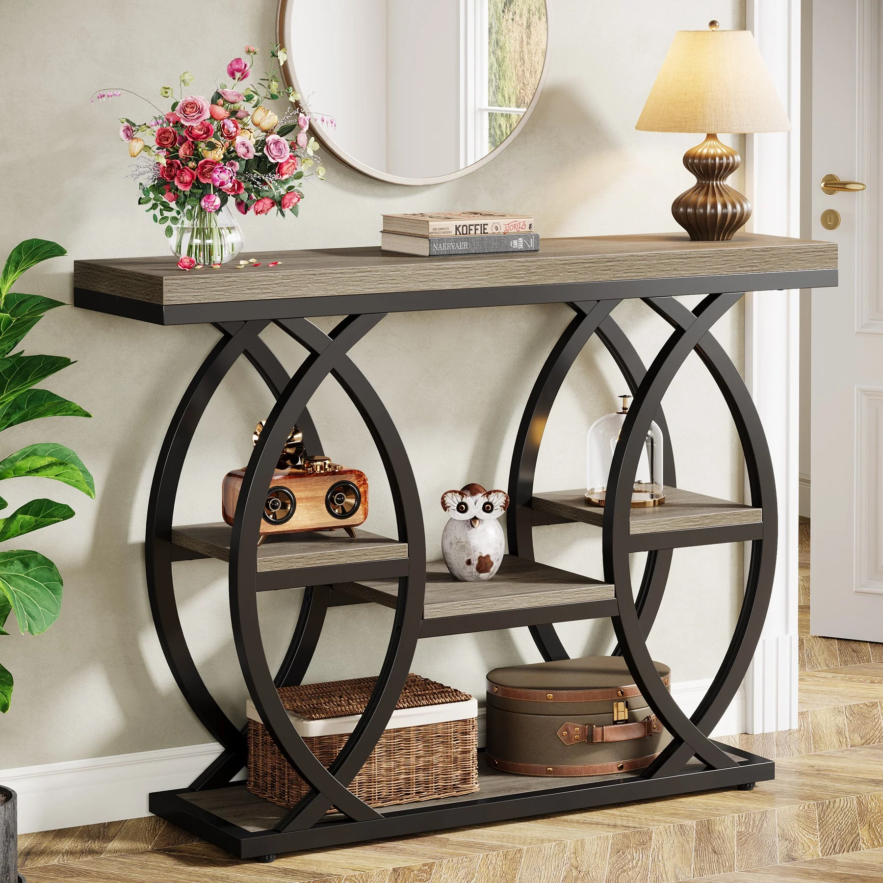 39" Console Table, 4-Tier Sofa Table Entryway Table with Storage Shelves - Image 7