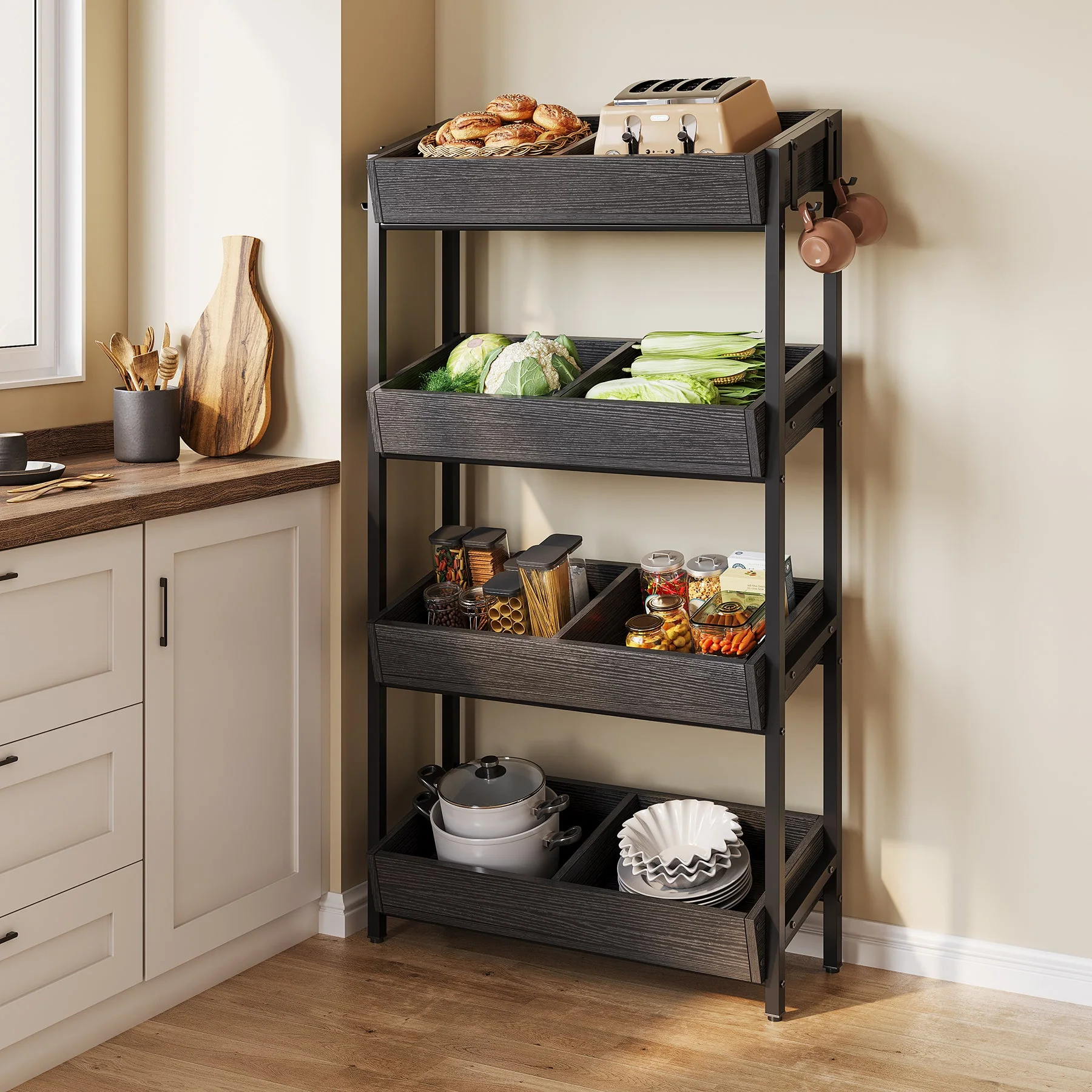 Wood Fruit Vegetable Storage Rack Stand, 4-Tier Storage Organizer - Image 7