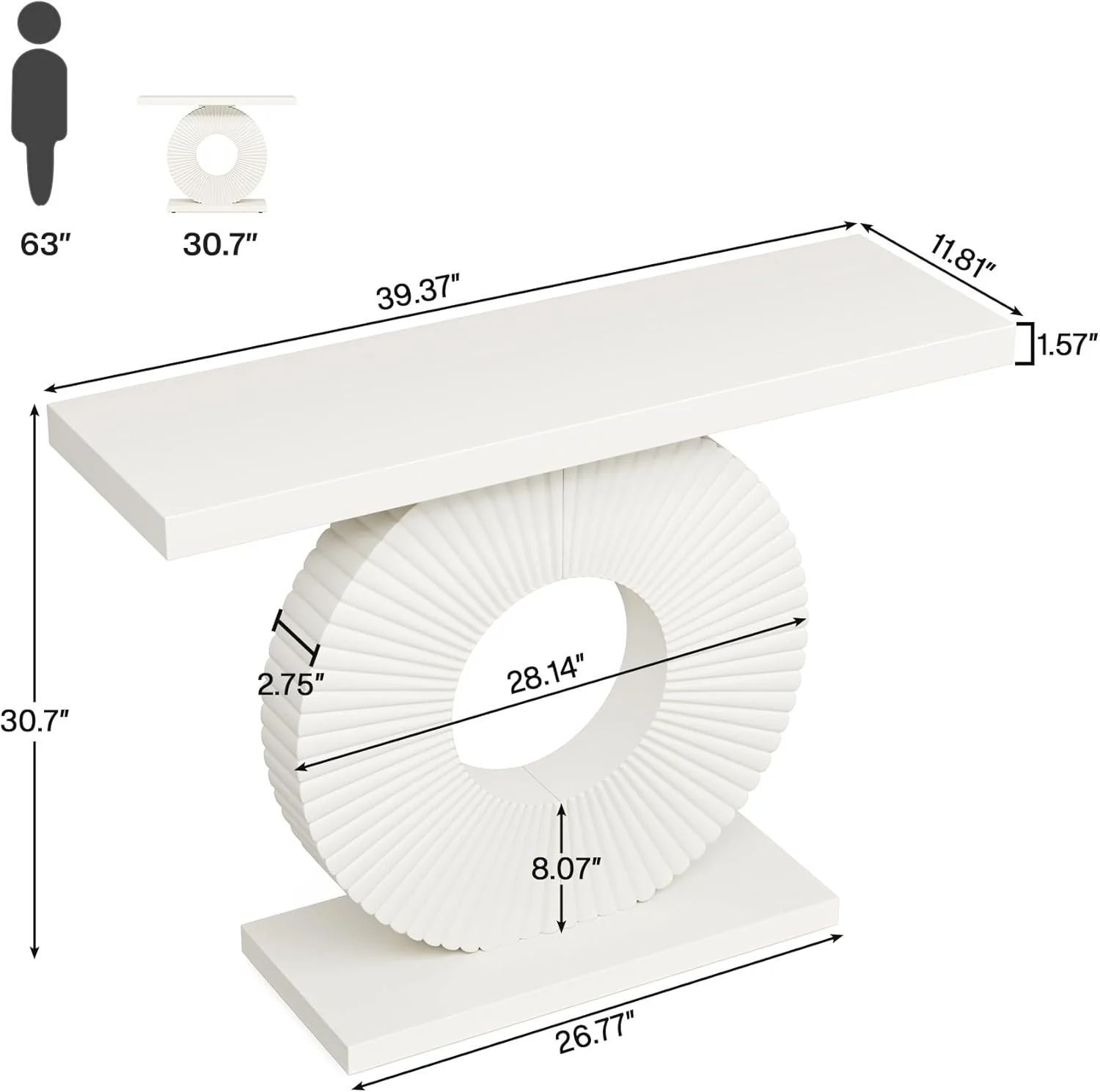 40" Console Table with Geometric Base, Modern Entryway Table Sofa Table - Image 2
