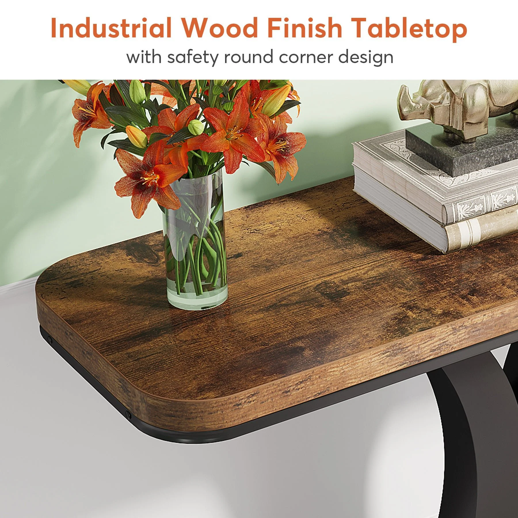 40" Console Table, Narrow Entryway Foyer Table with Geometric Base - Image 10