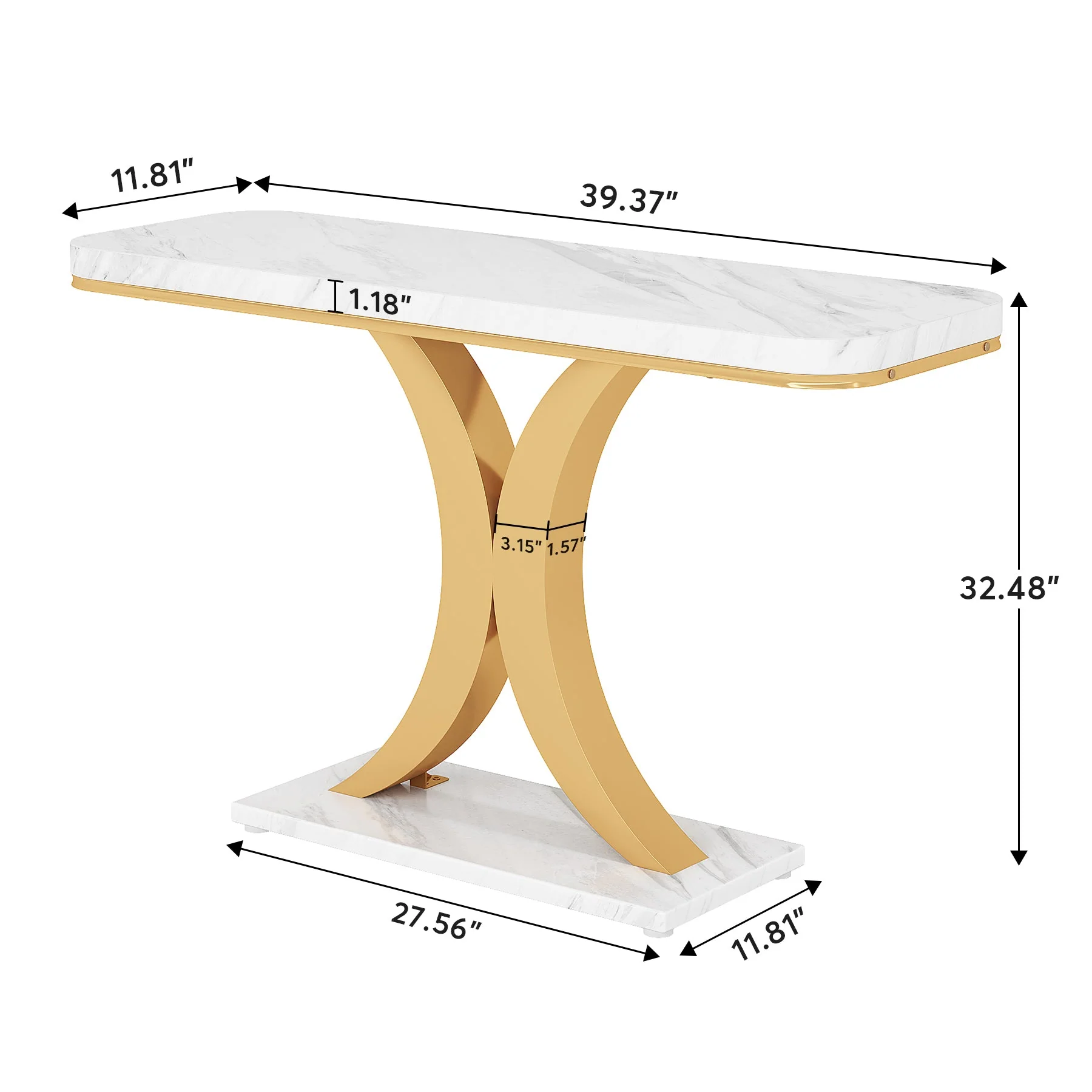 40" Console Table, Narrow Entryway Foyer Table with Geometric Base - Image 2