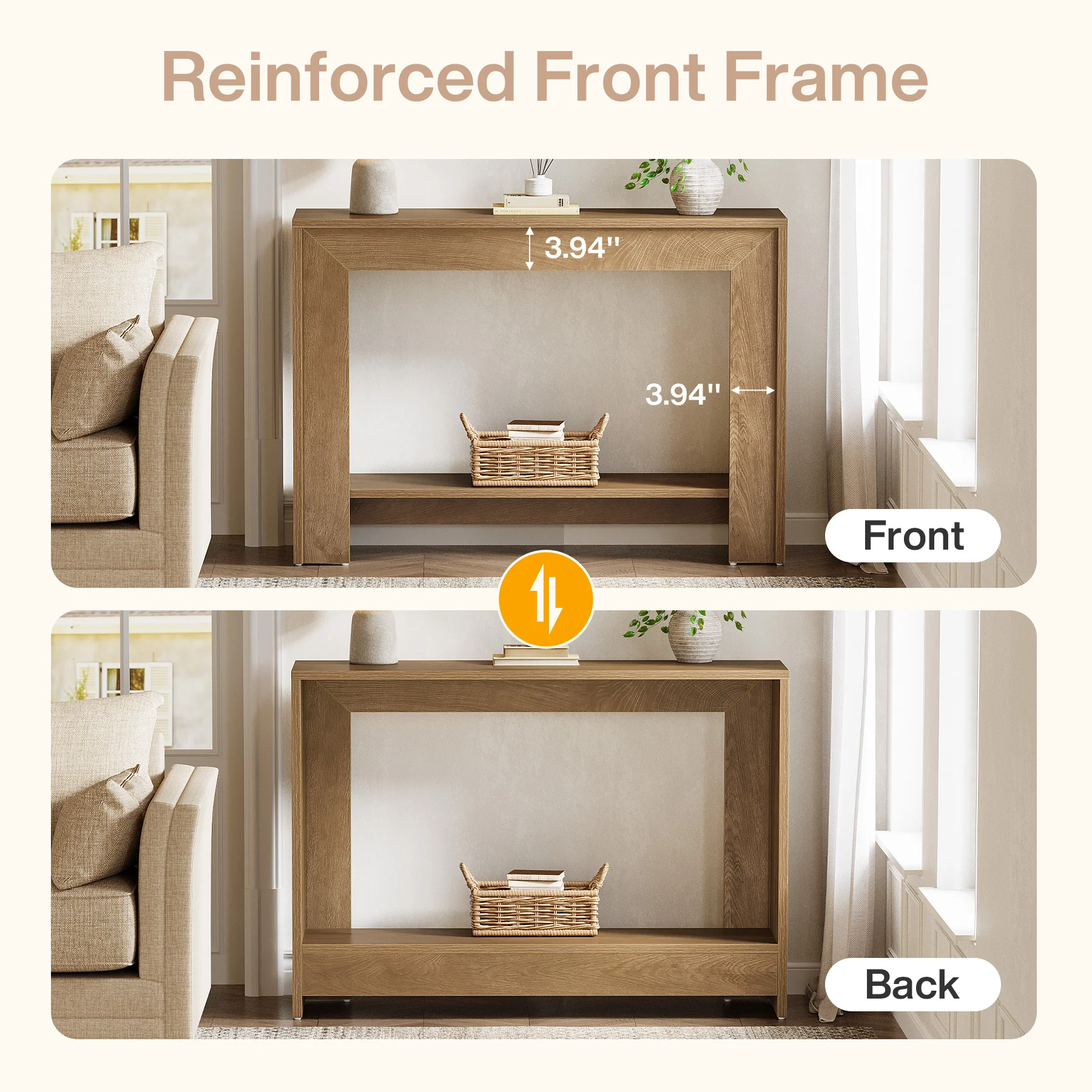 41.3" Console Table, Farmhouse Sofa Entryway Table with 2-Tier Open Storage - Image 7