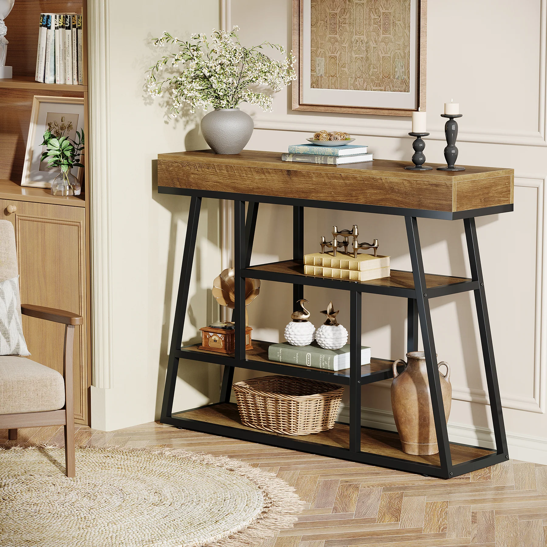 41.3" Console Table, Industrial Entryway Sofa Table with 4-Tier Shelves - Image 5