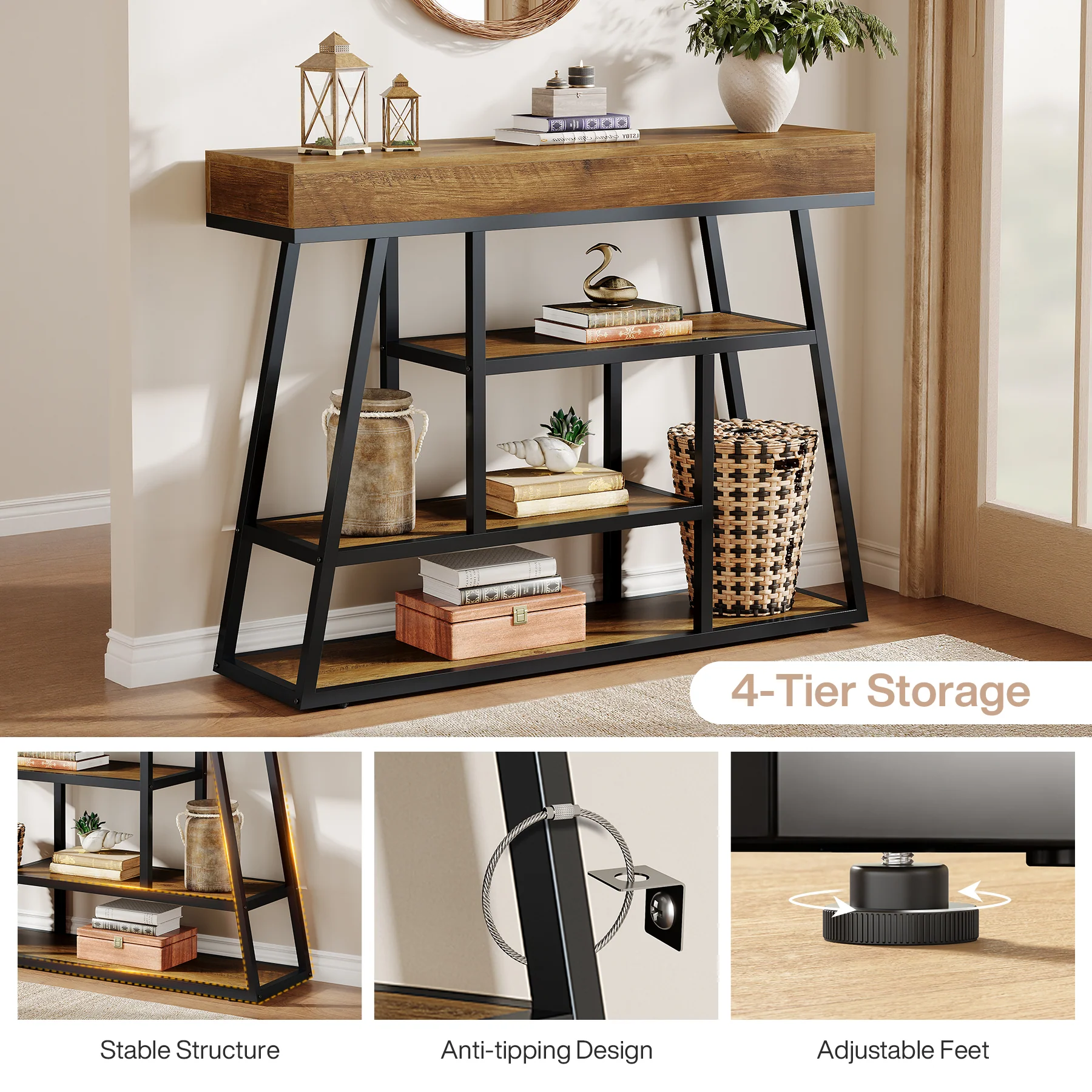 41.3" Console Table, Industrial Entryway Sofa Table with 4-Tier Shelves - Image 7