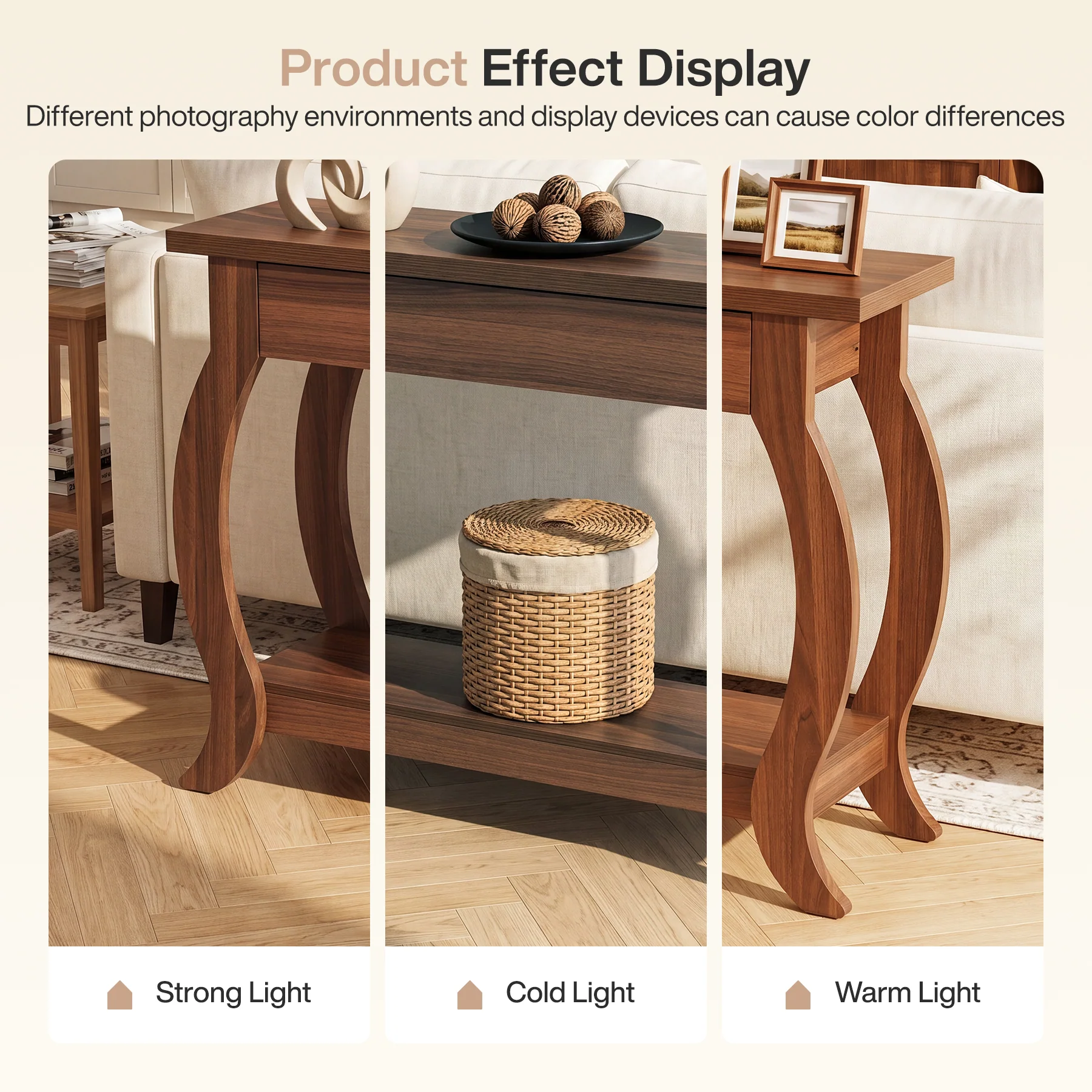 41.3" Console Table with Curved Legs, Farmhouse Sofa Table with Drawer and Shelf - Image 9