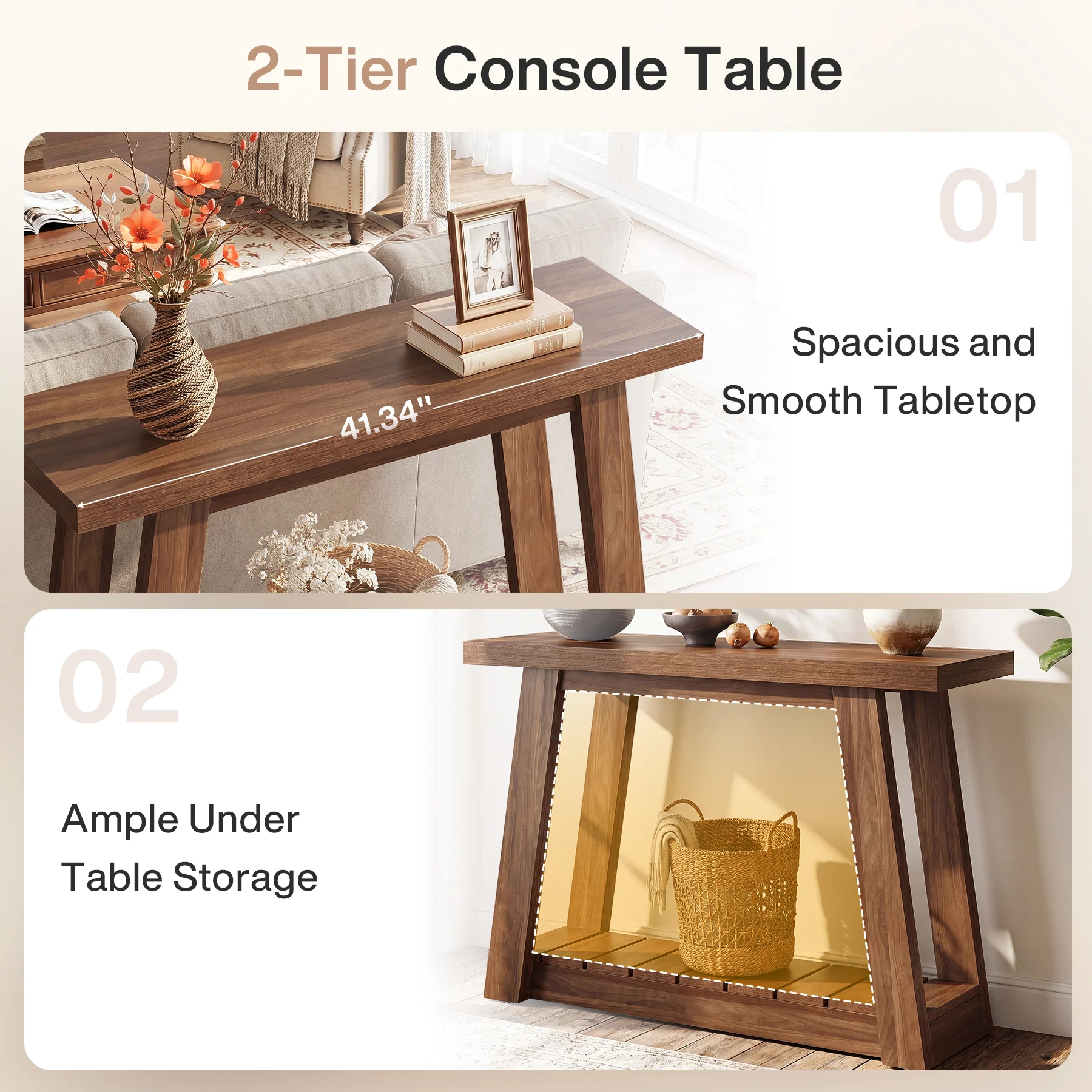 41.3" Farmhouse Console Table, 2-Tier Entryway Table Narrow Sofa Tables for Living Room - Image 6