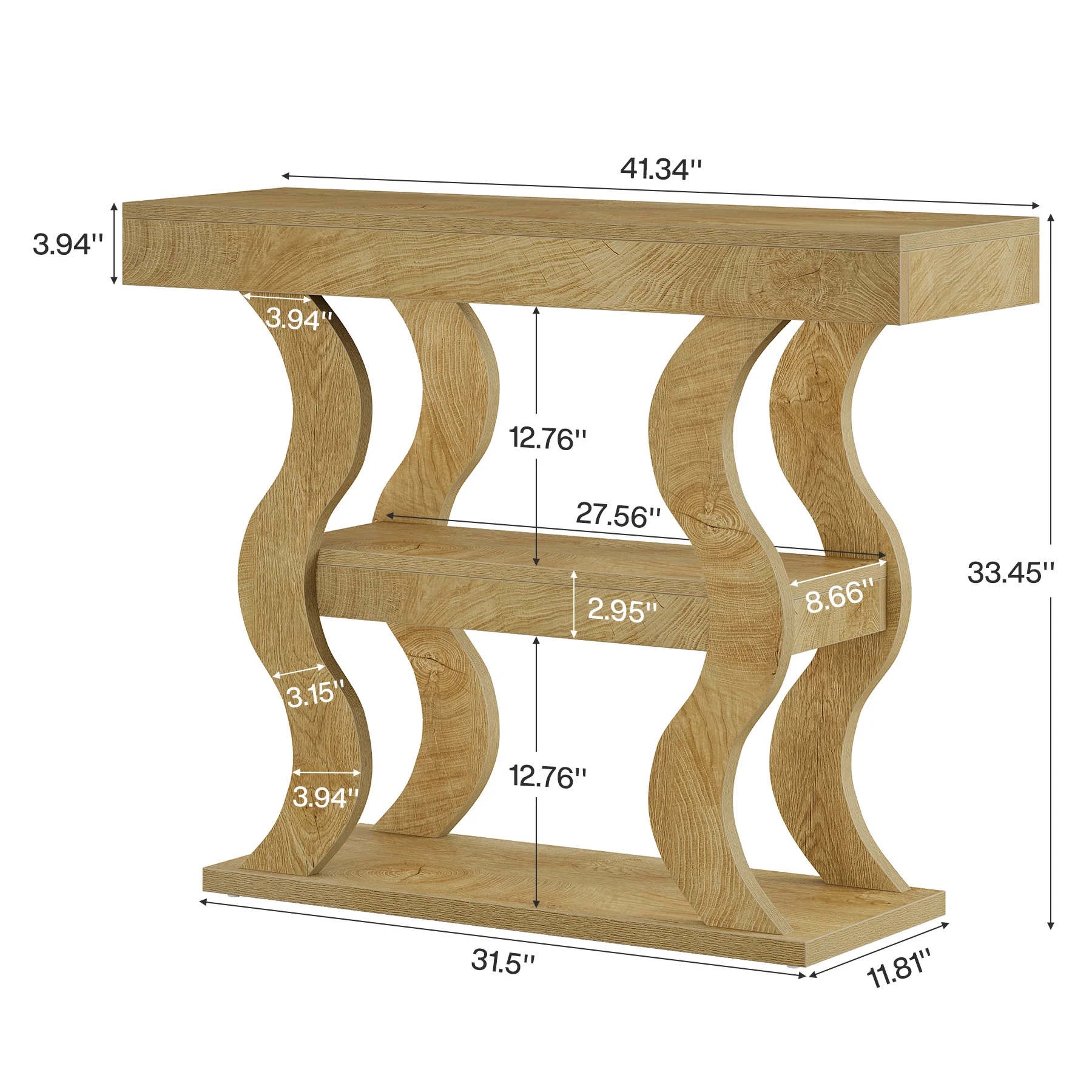 41" Console Table, 3-Tier Sofa Table with Storage Shelves and Curved Frame - Image 2
