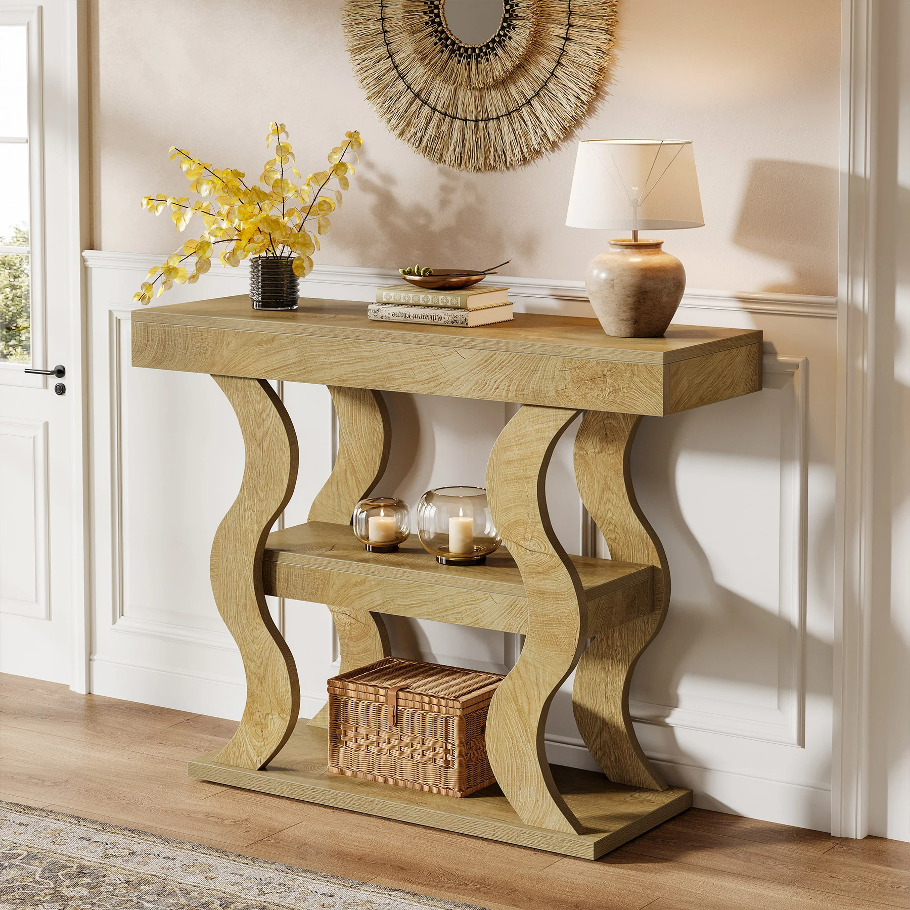 41" Console Table, 3-Tier Sofa Table with Storage Shelves and Curved Frame - Image 3