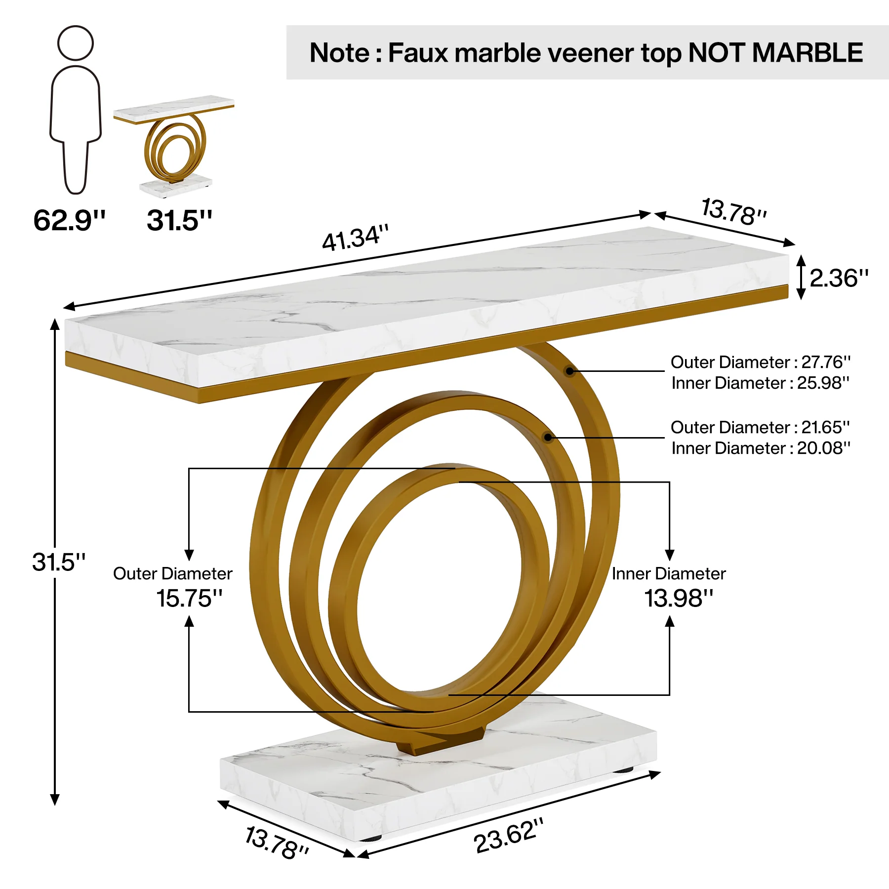 Narrow Console Table, 41" Entryway Sofa Table with Ring Base - Image 2