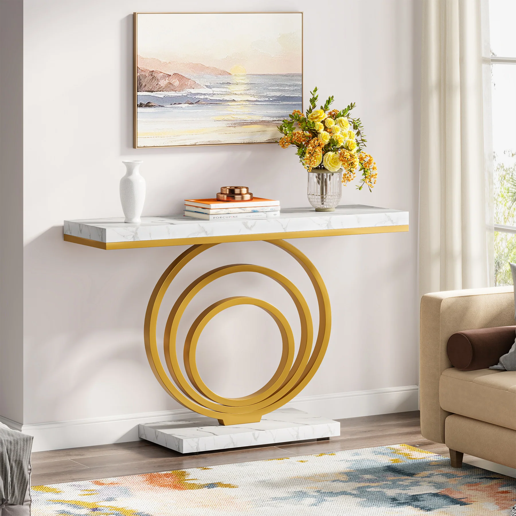 Narrow Console Table, 41" Entryway Sofa Table with Ring Base - Image 3