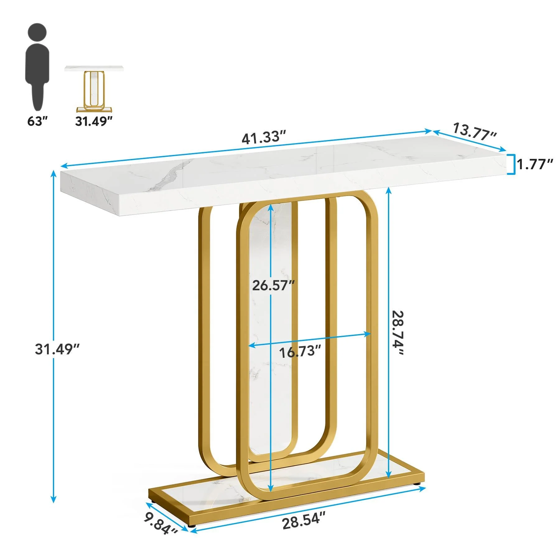 Modern Console Table, 41" Faux Marble Sofa Table with LED Lights - Image 2