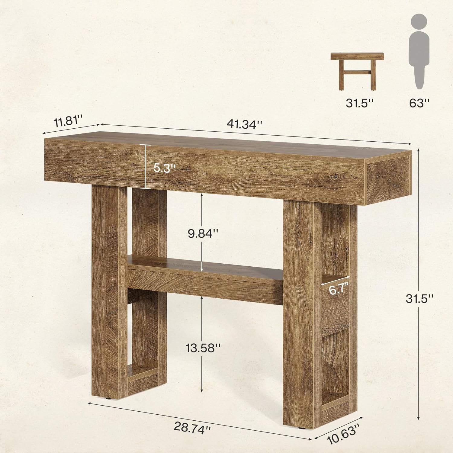 Tribesigns 41.34" Console Table, Rustic 2-Tier Storage for Entryway and Living Room - Image 10