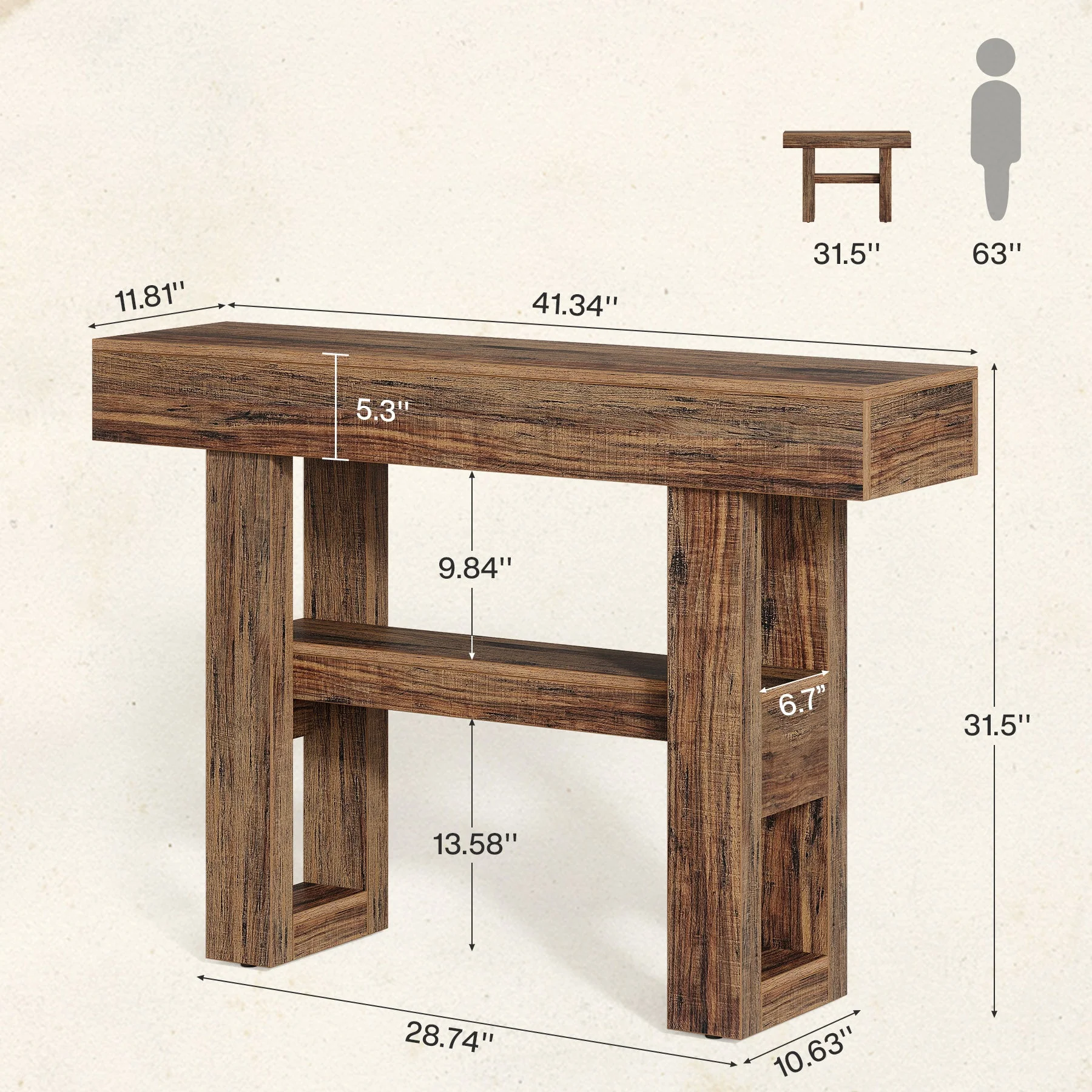 Tribesigns 41.34" Console Table, Rustic 2-Tier Storage for Entryway and Living Room - Image 2