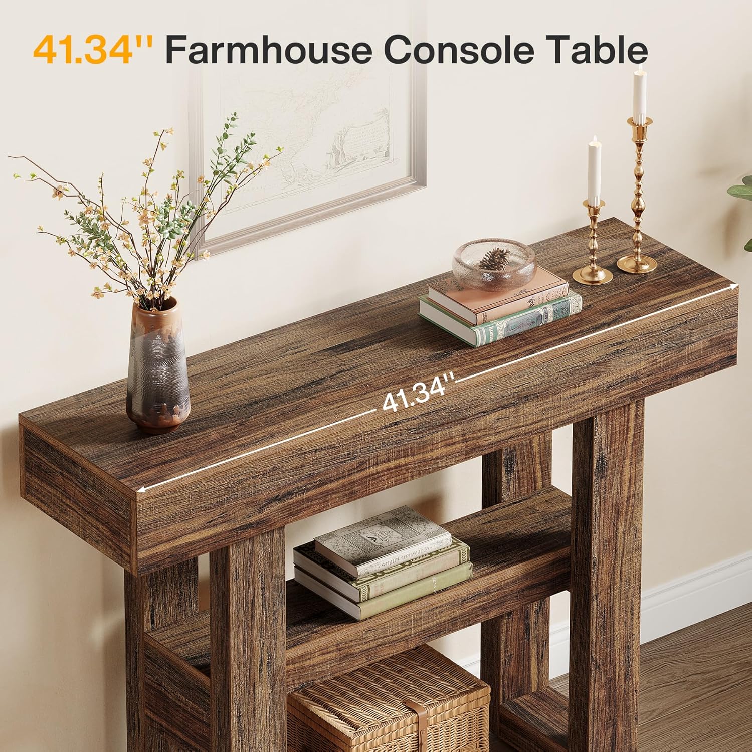 Tribesigns 41.34" Console Table, Rustic 2-Tier Storage for Entryway and Living Room - Image 7