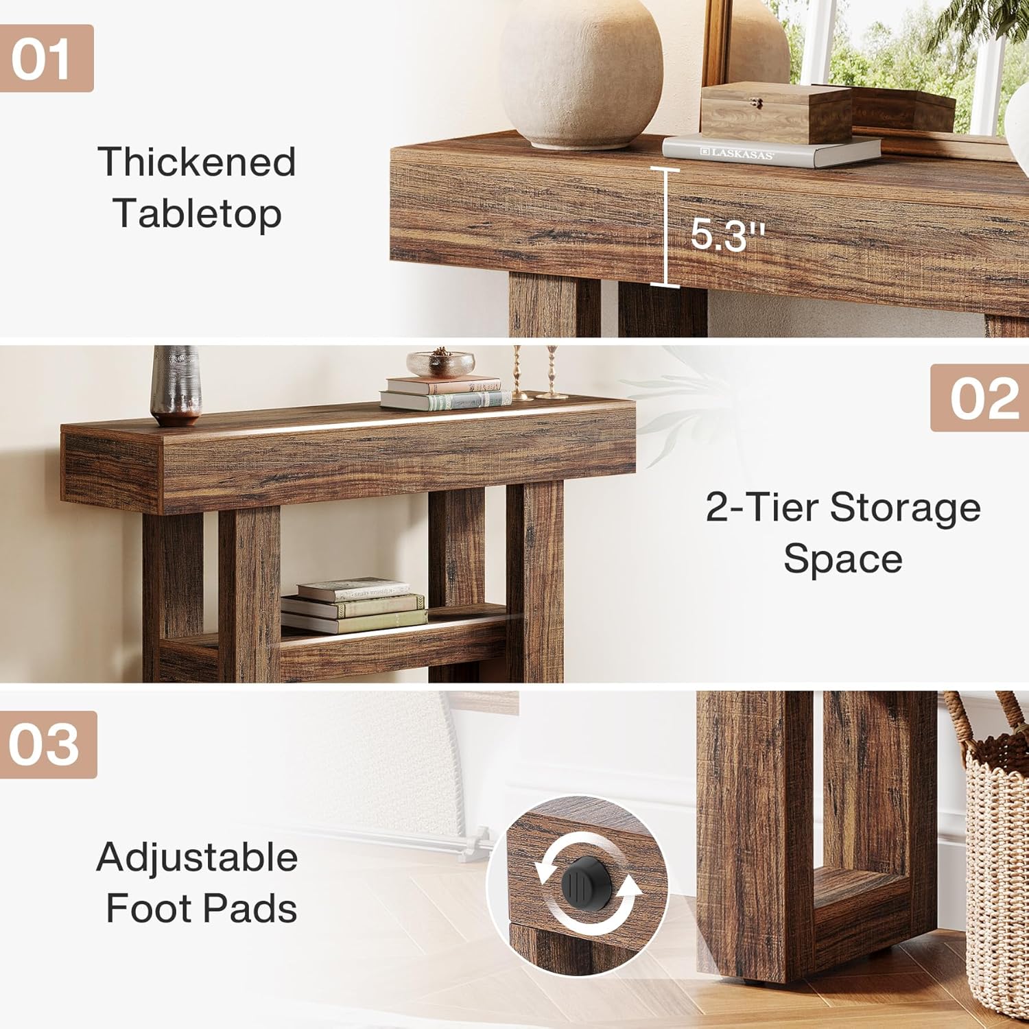 Tribesigns 41.34" Console Table, Rustic 2-Tier Storage for Entryway and Living Room - Image 8