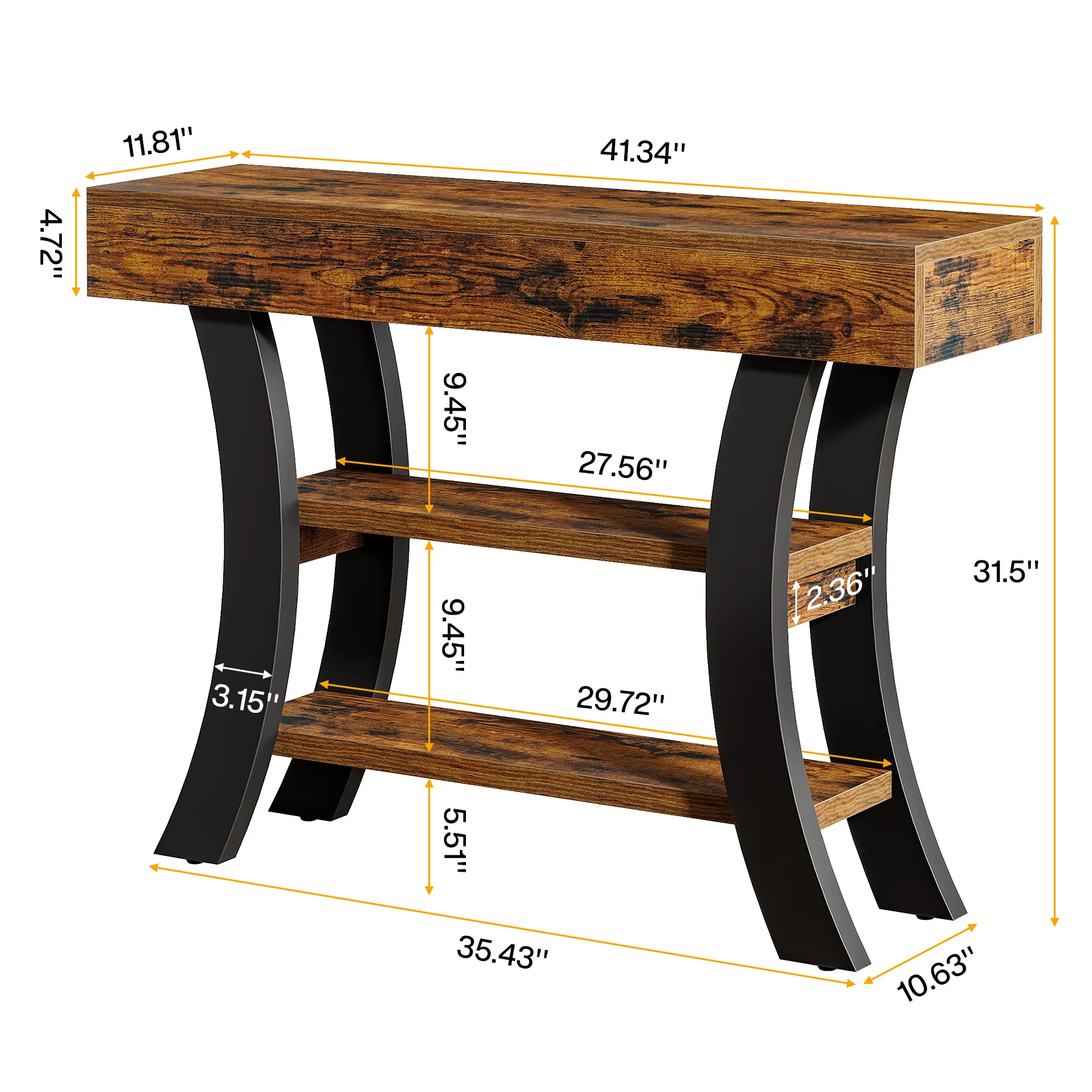 41" Console Table, Sofa Entryway Table with Storage Shelves - Image 2