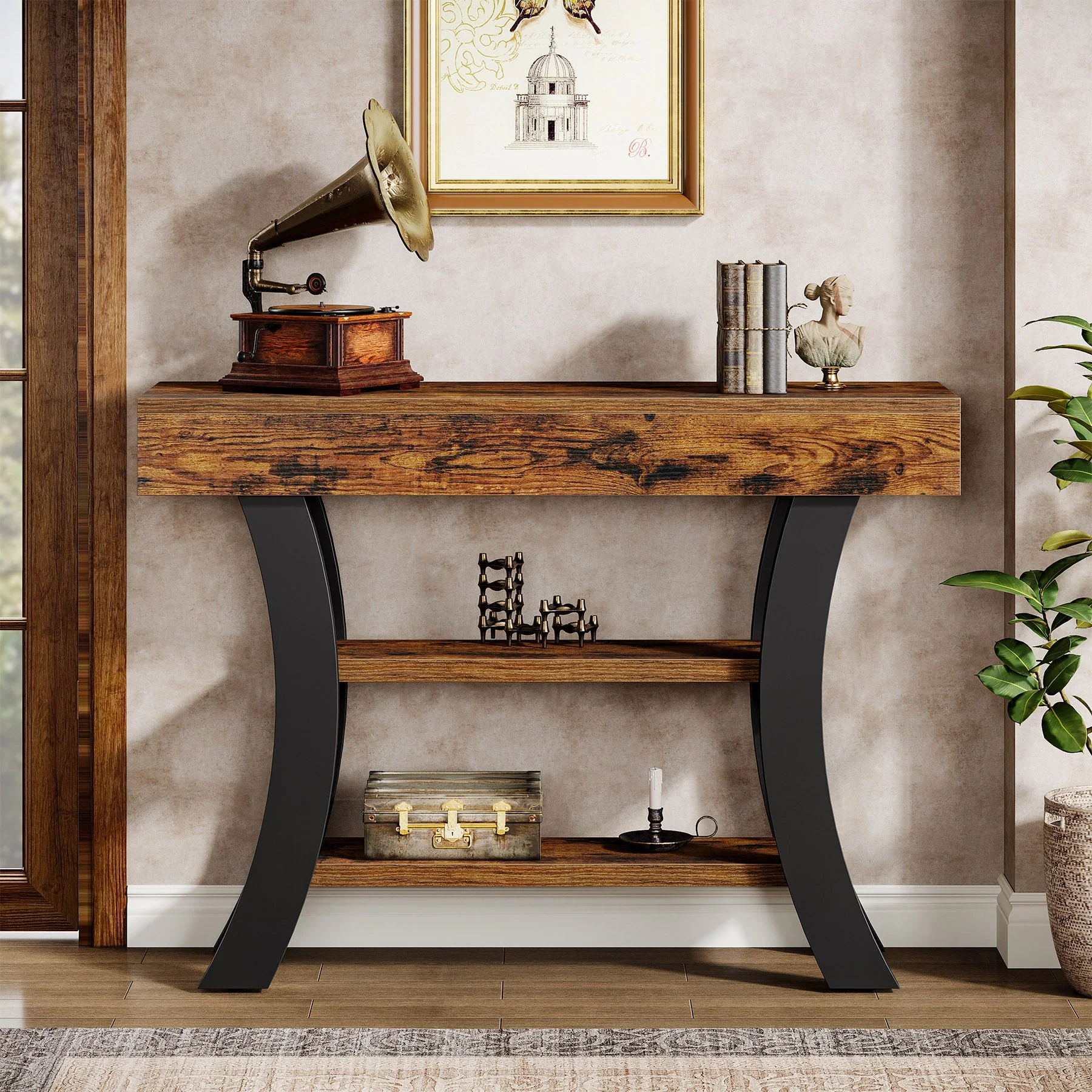 41" Console Table, Sofa Entryway Table with Storage Shelves - Image 3