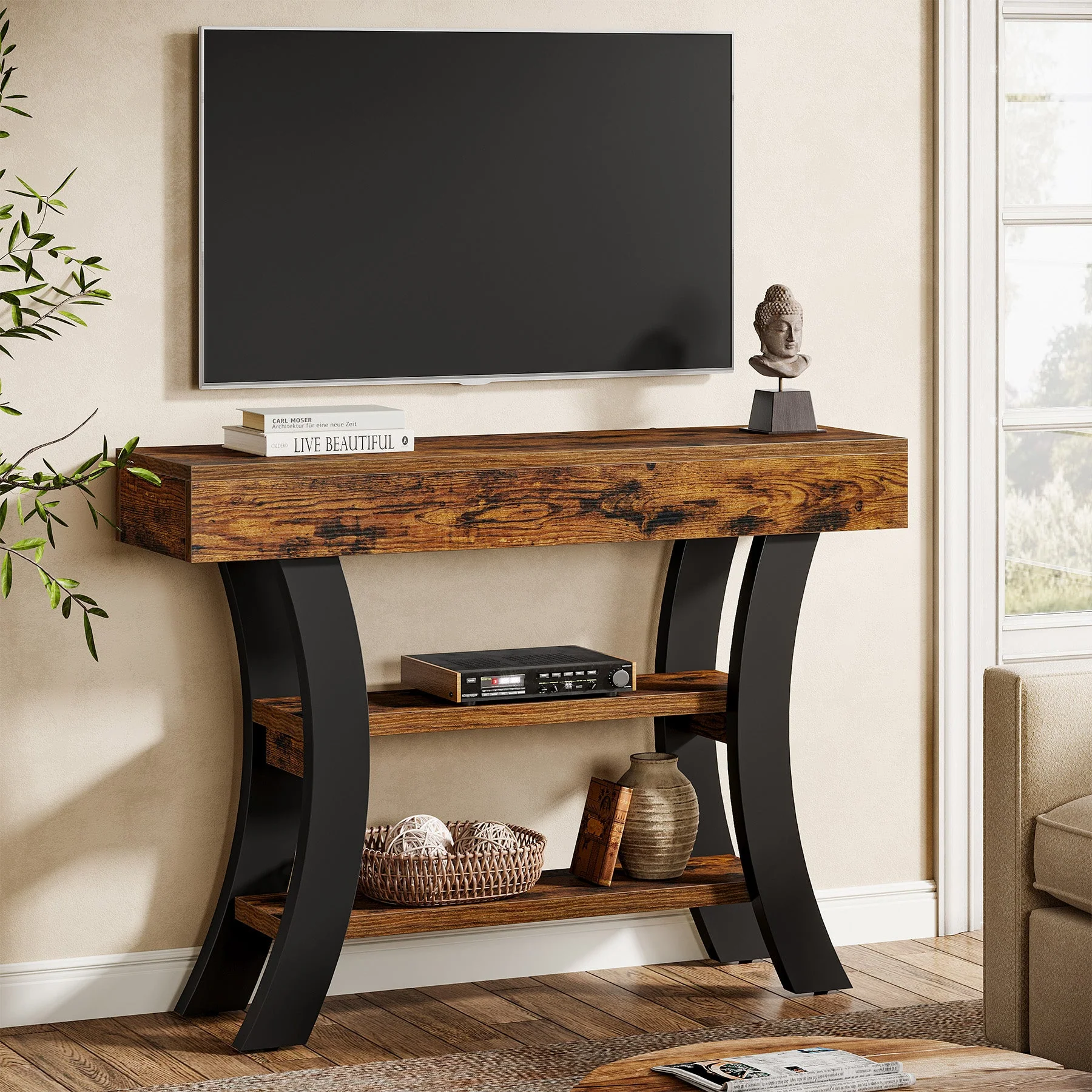 41" Console Table, Sofa Entryway Table with Storage Shelves - Image 5