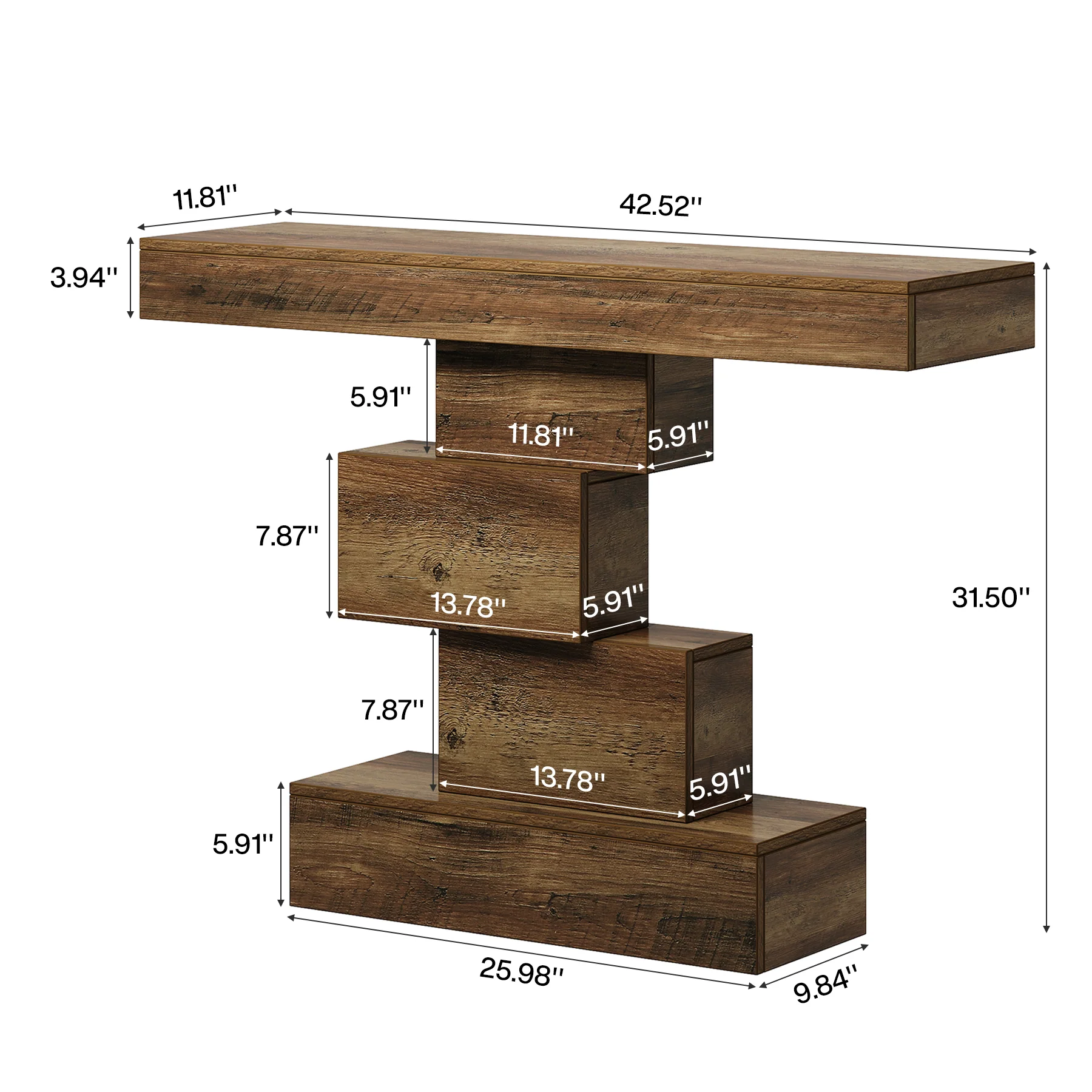 42.5" Rustic Brown Farmhouse Console, Industrial Geometric Sofa Table for Hallway Entrance - Image 10